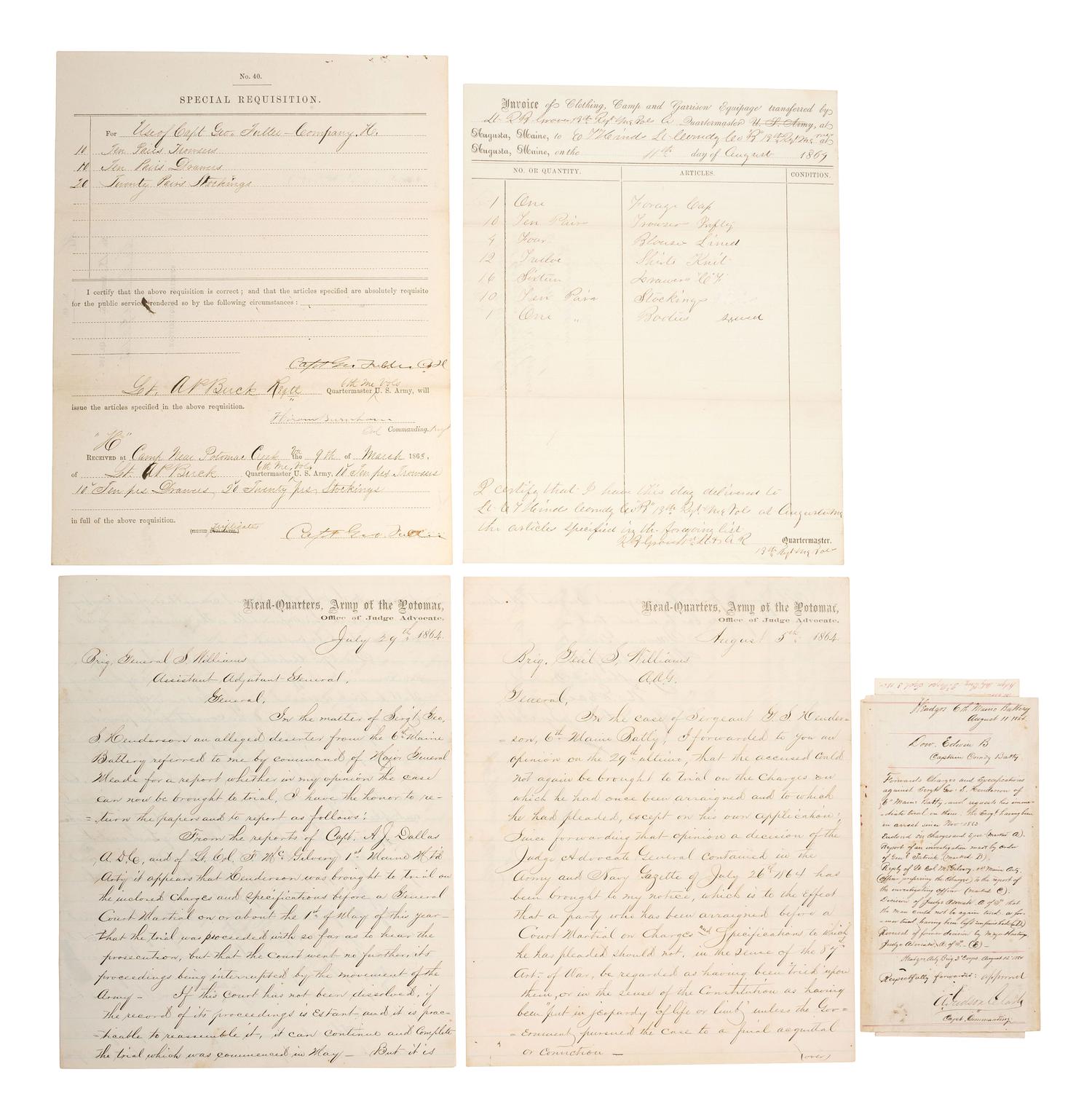 [CIVIL WAR]. A group of documents related to New England soldiers and regiments.