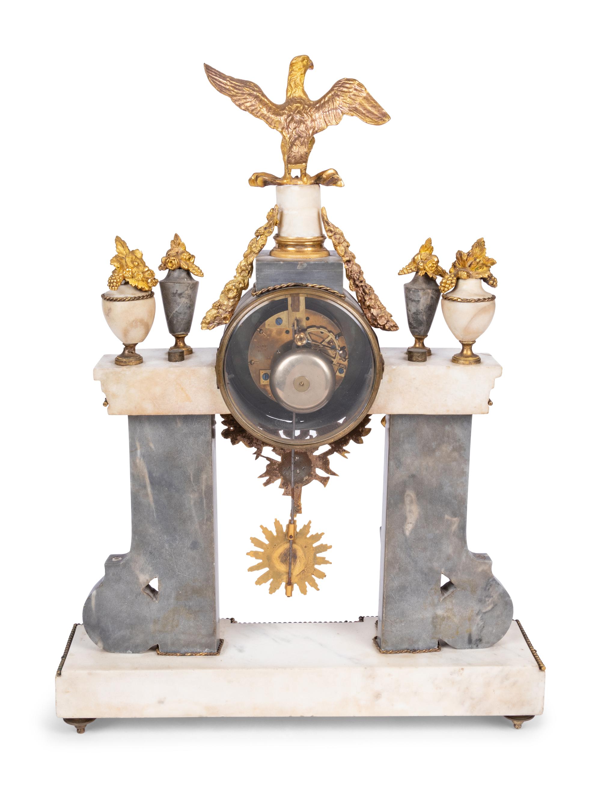 A Louis XVI Style Gilt-Bronze and Marble Mantel Clock