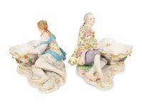 A Pair of Meissen Porcelain Figural Sweetmeats