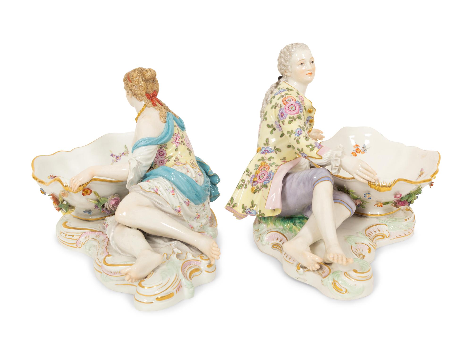 A Pair of Meissen Porcelain Figural Sweetmeats