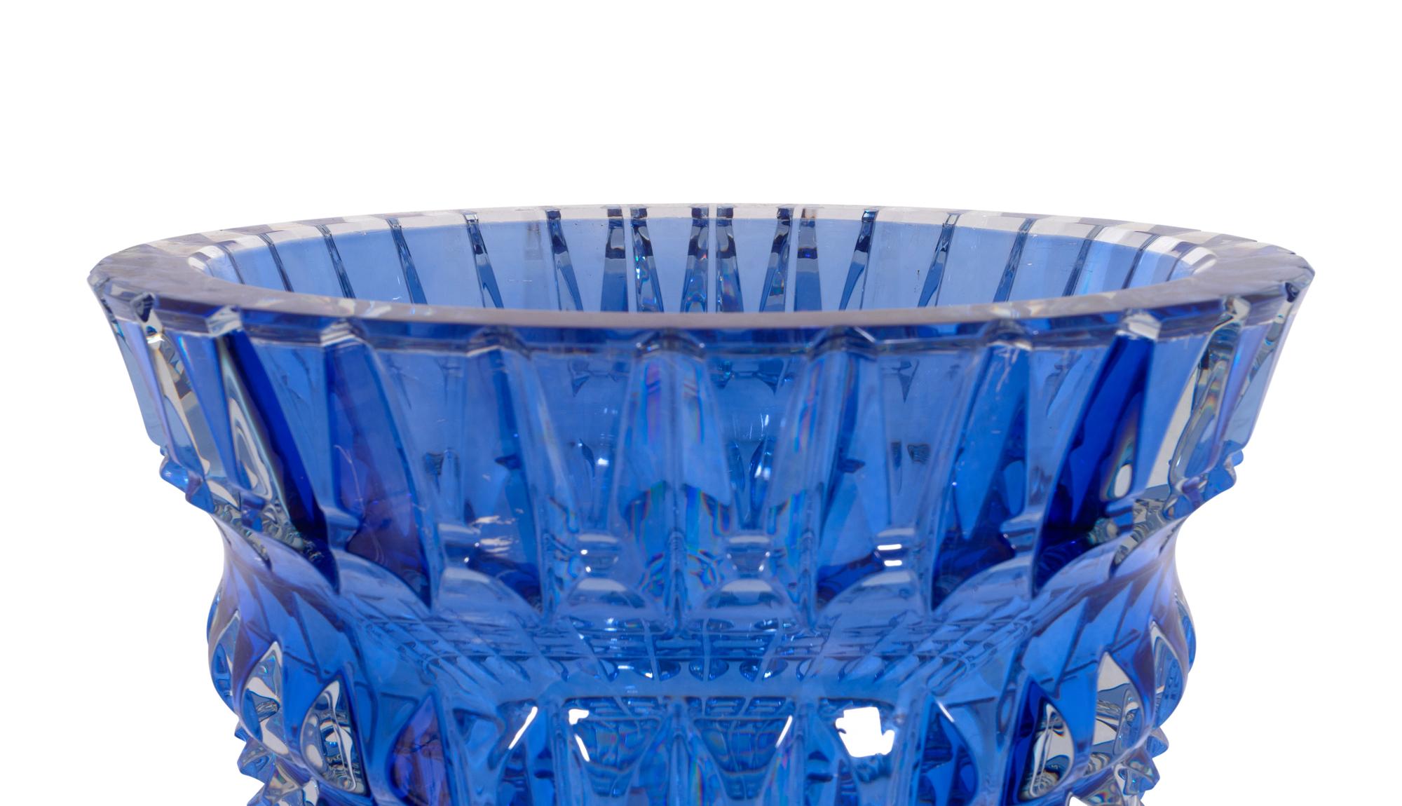 A Large Baccarat New Antique II Cut Cobalt Glass Vase