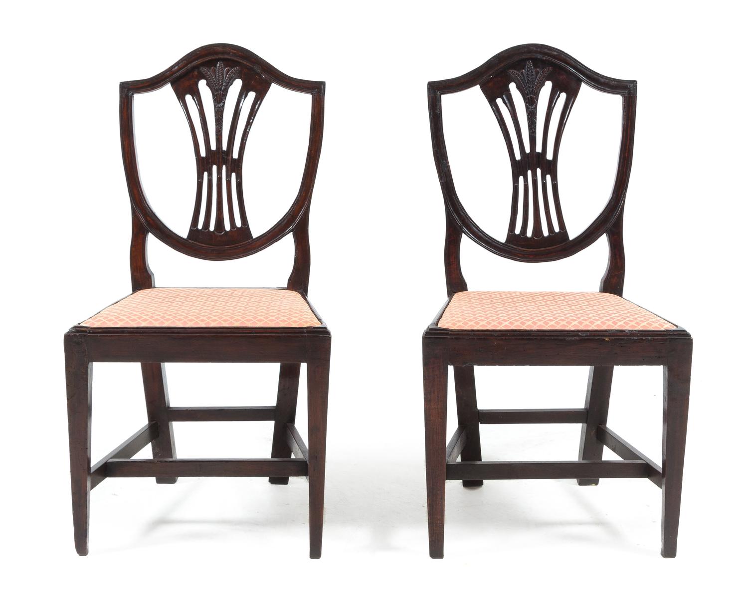 A Pair of George III Mahogany Side Chairs Height 37 1/2 inches. — 18TH CENTURY