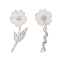 PAIR OF WHITE GOLD, ROCK CRYSTAL AND DIAMOND FLOWER BROOCHES