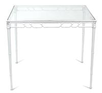 A Chinese Chippendale Style Painted Aluminum Glass Top Table Height 29 1/2 x width 35 x depth 35 inches. — 20TH CENTURY
