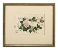 Three Chinese Pith Paintings of Butterflies and Flowers