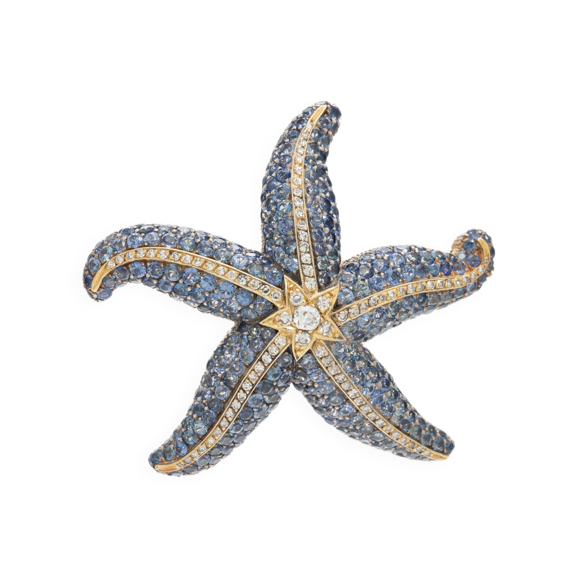 BICOLOR GOLD, SAPPHIRE AND DIAMOND STARFISH BROOCH
