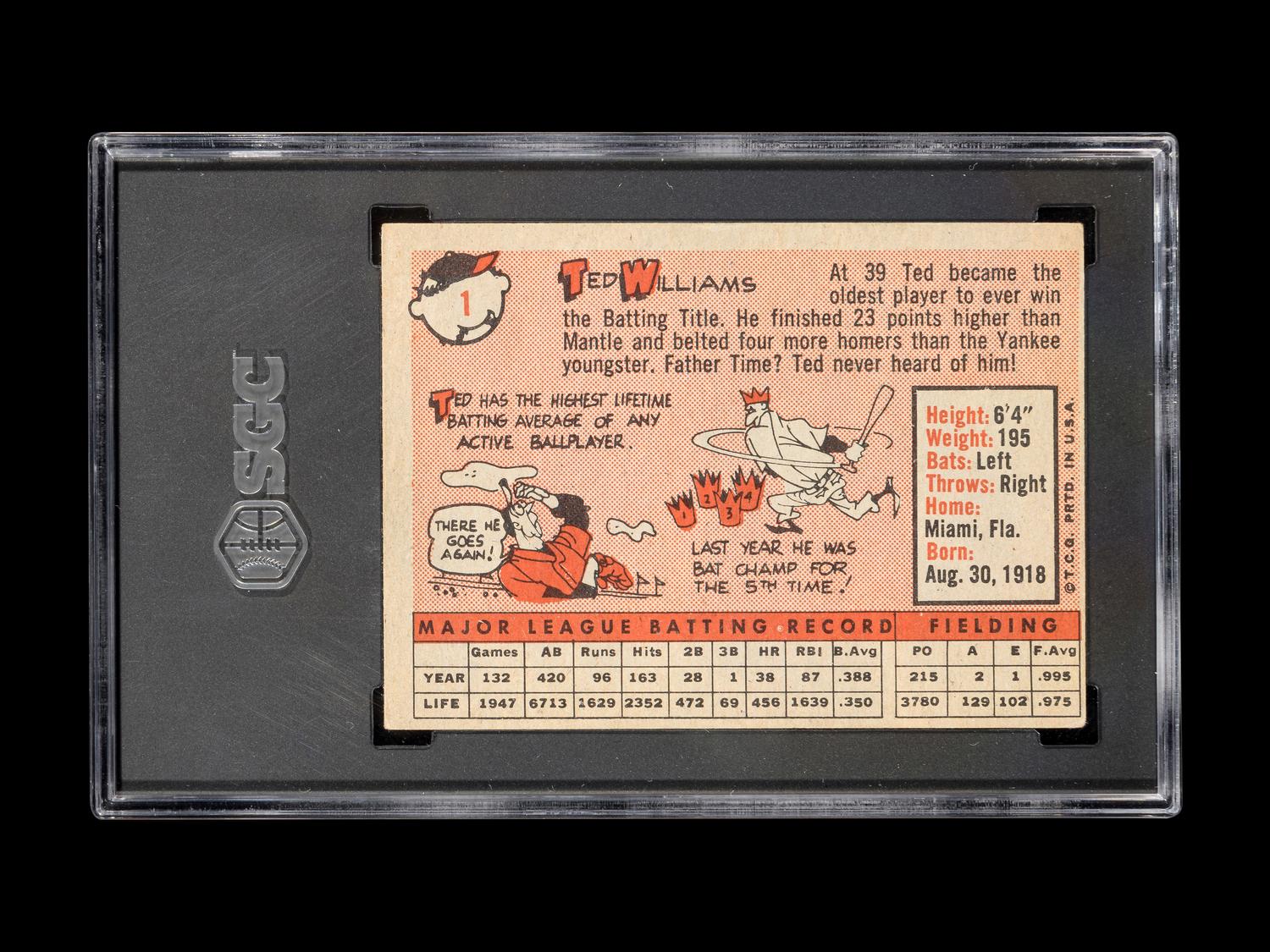 A 1958 Topps Ted Williams Baseball Card No. 1 (SGC 3 VG)