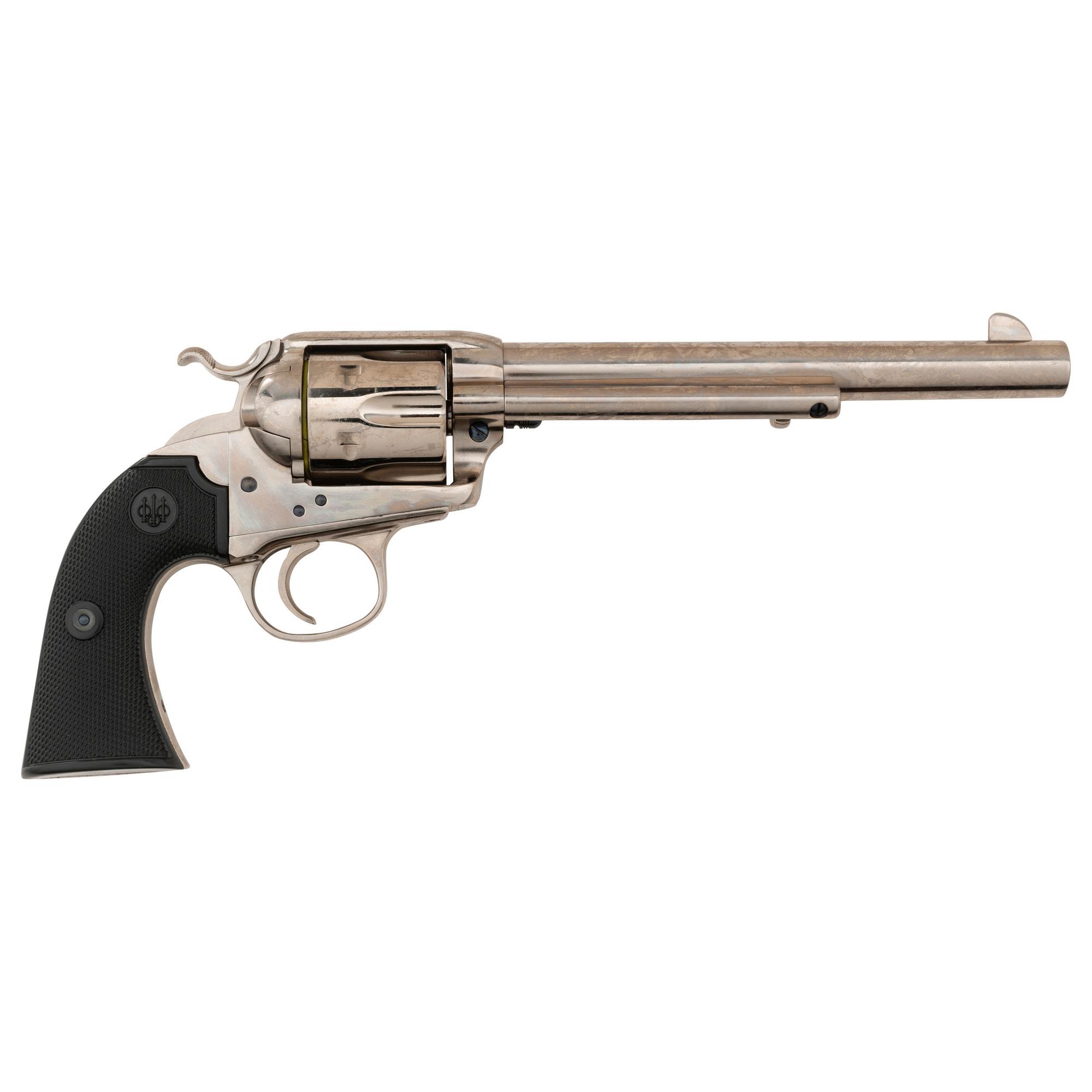 *Uberti-made Beretta Stampede Replica 7.5" Nickel Colt Bisley Revolver in .45 Colt