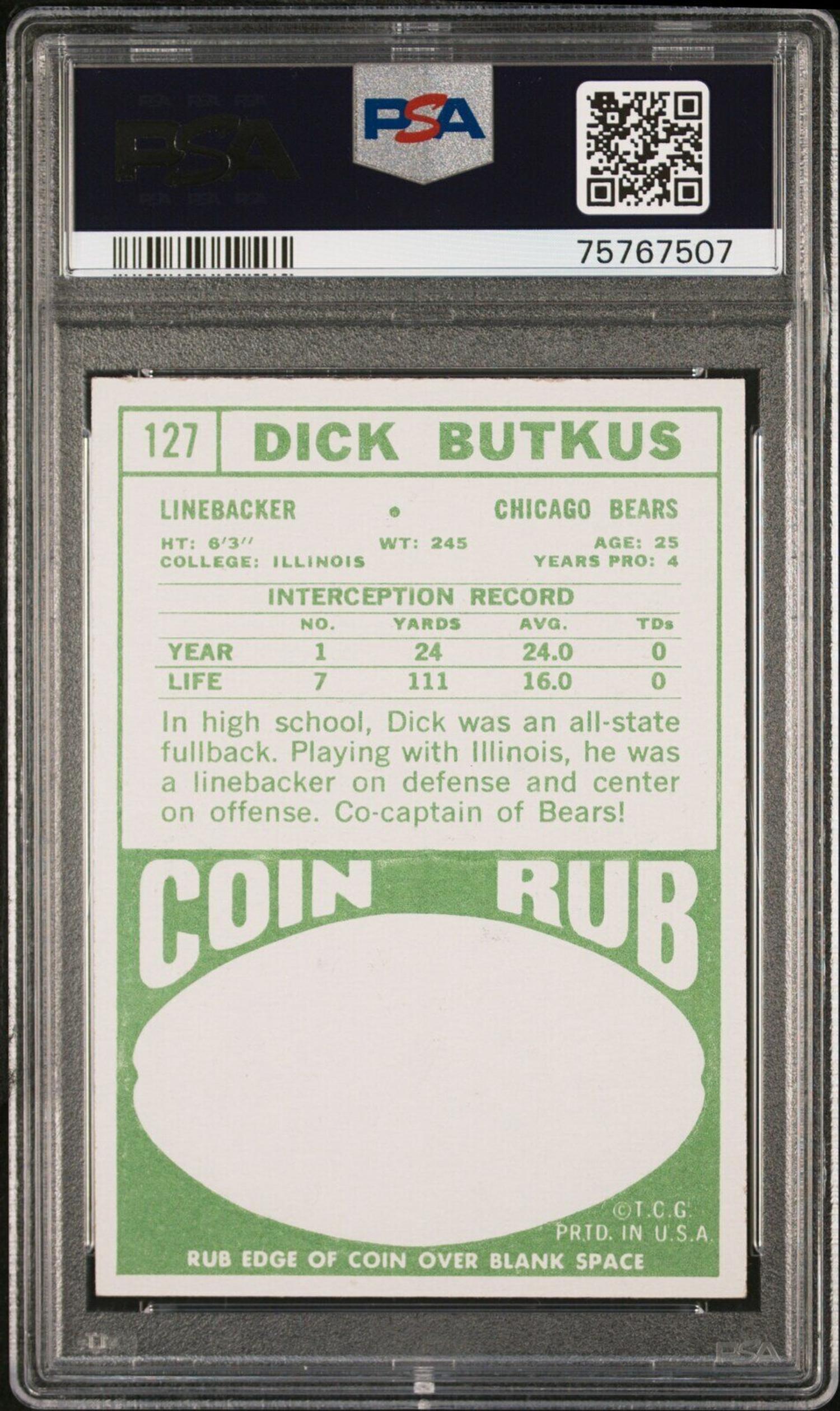 A Group of 1960s Dick Butkus and Gale Sayers PSA Graded Football Cards,