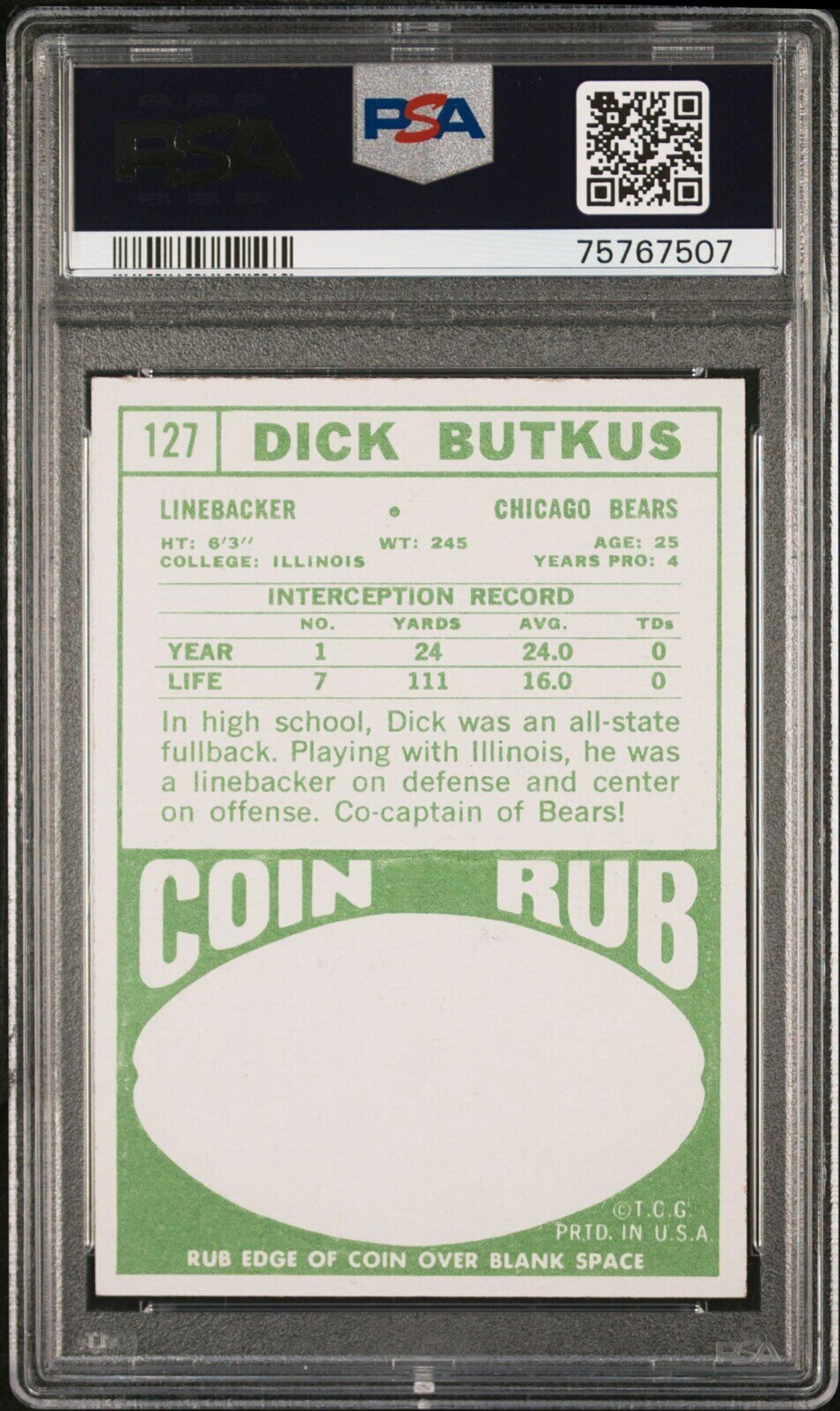 A Group of 1960s Dick Butkus and Gale Sayers PSA Graded Football Cards,