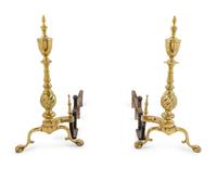 A Pair of Continental Brass Andirons