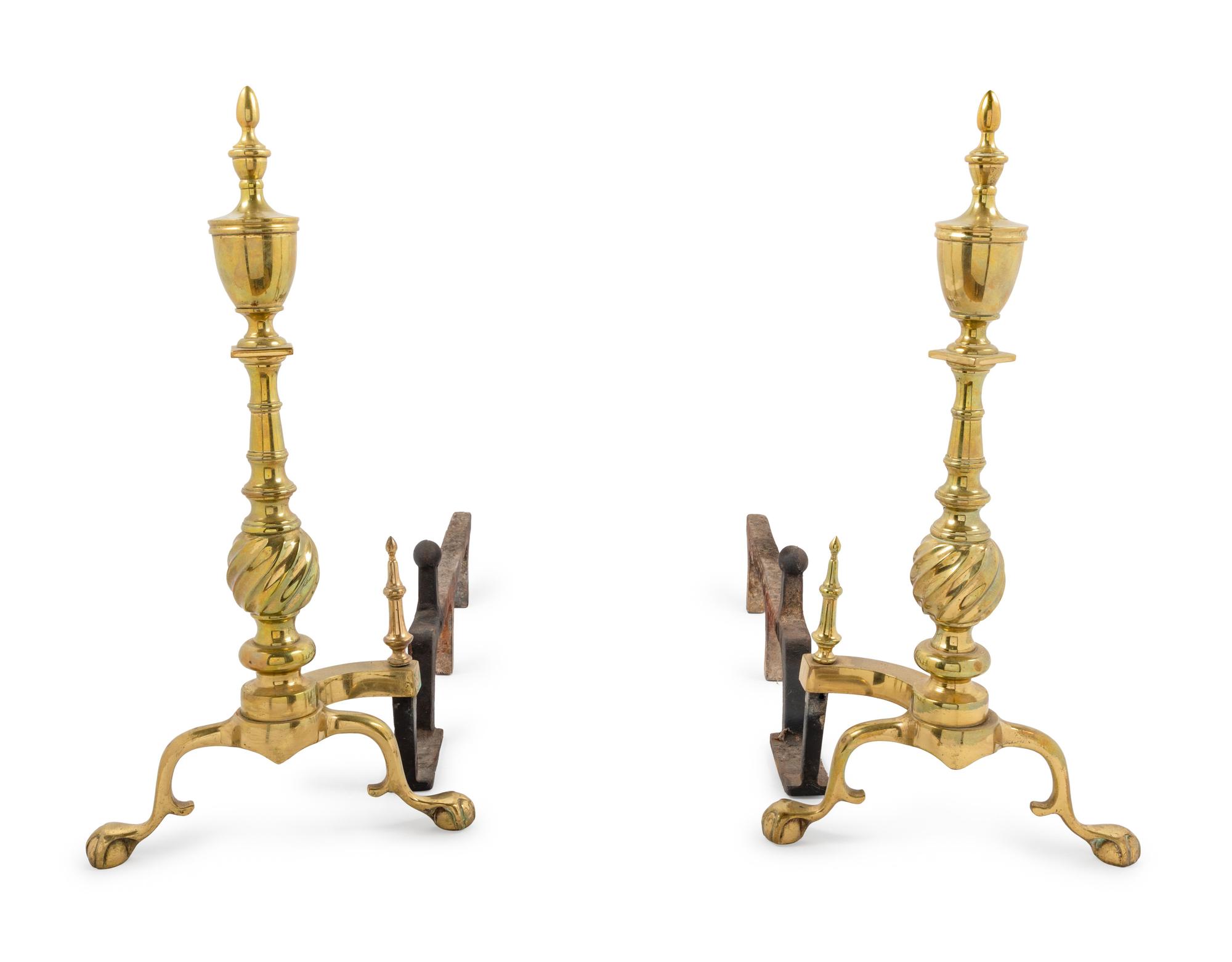 A Pair of Continental Brass Andirons