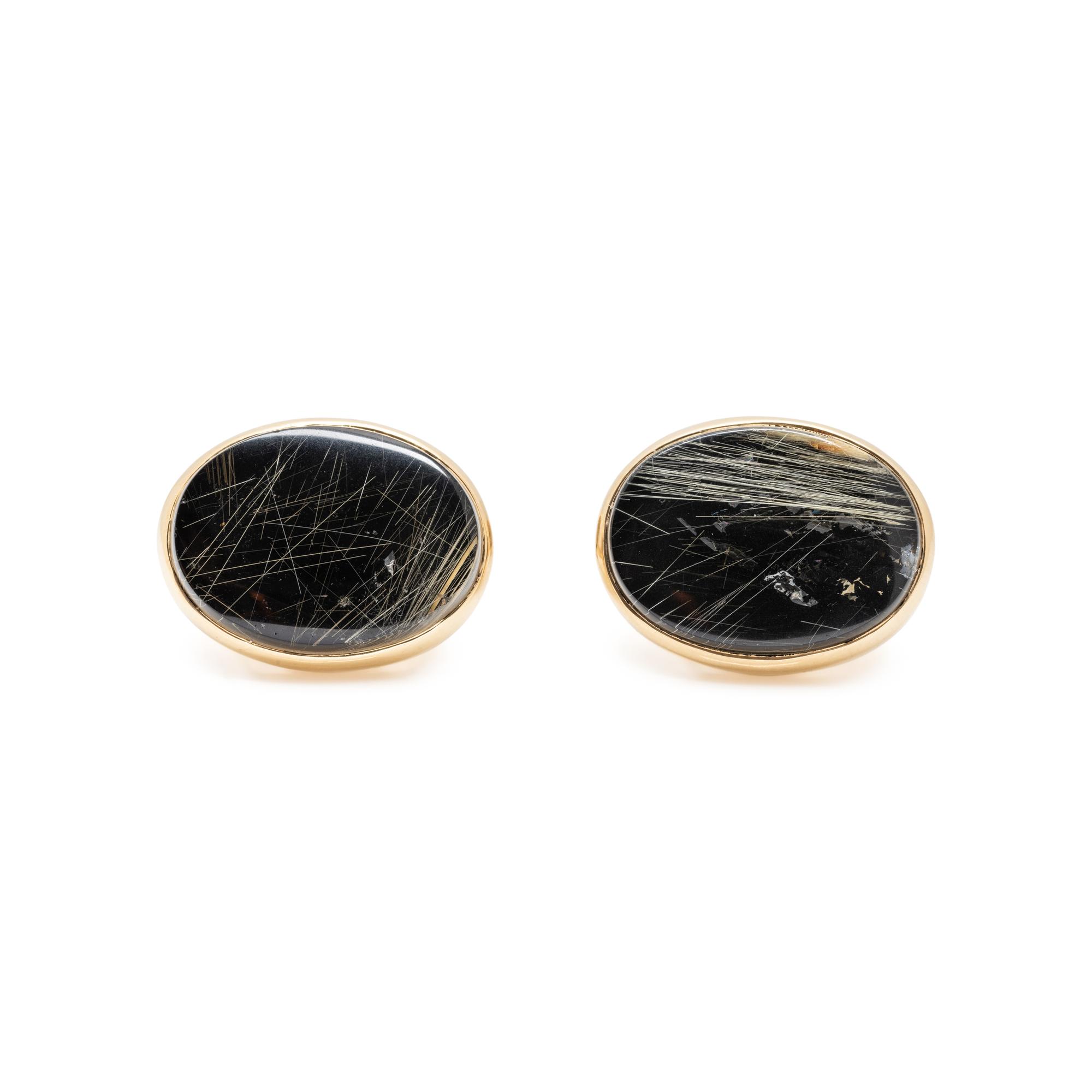 YELLOW GOLD AND ONYX-BACKED RUTILATED QUARTZ CUFFLINKS