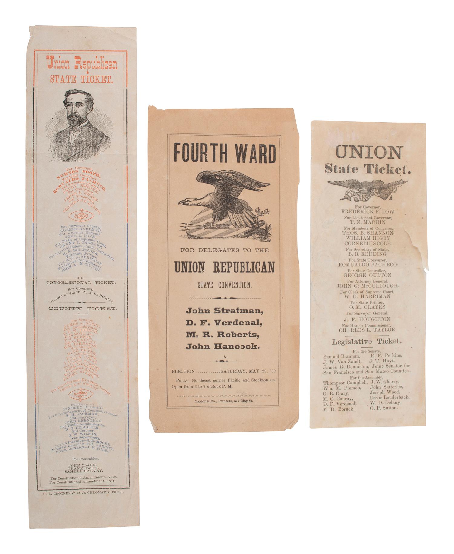 [CIVIL WAR]. Union State Ticket. [California], [1863]. [ With: ] Union Republican California ballots.