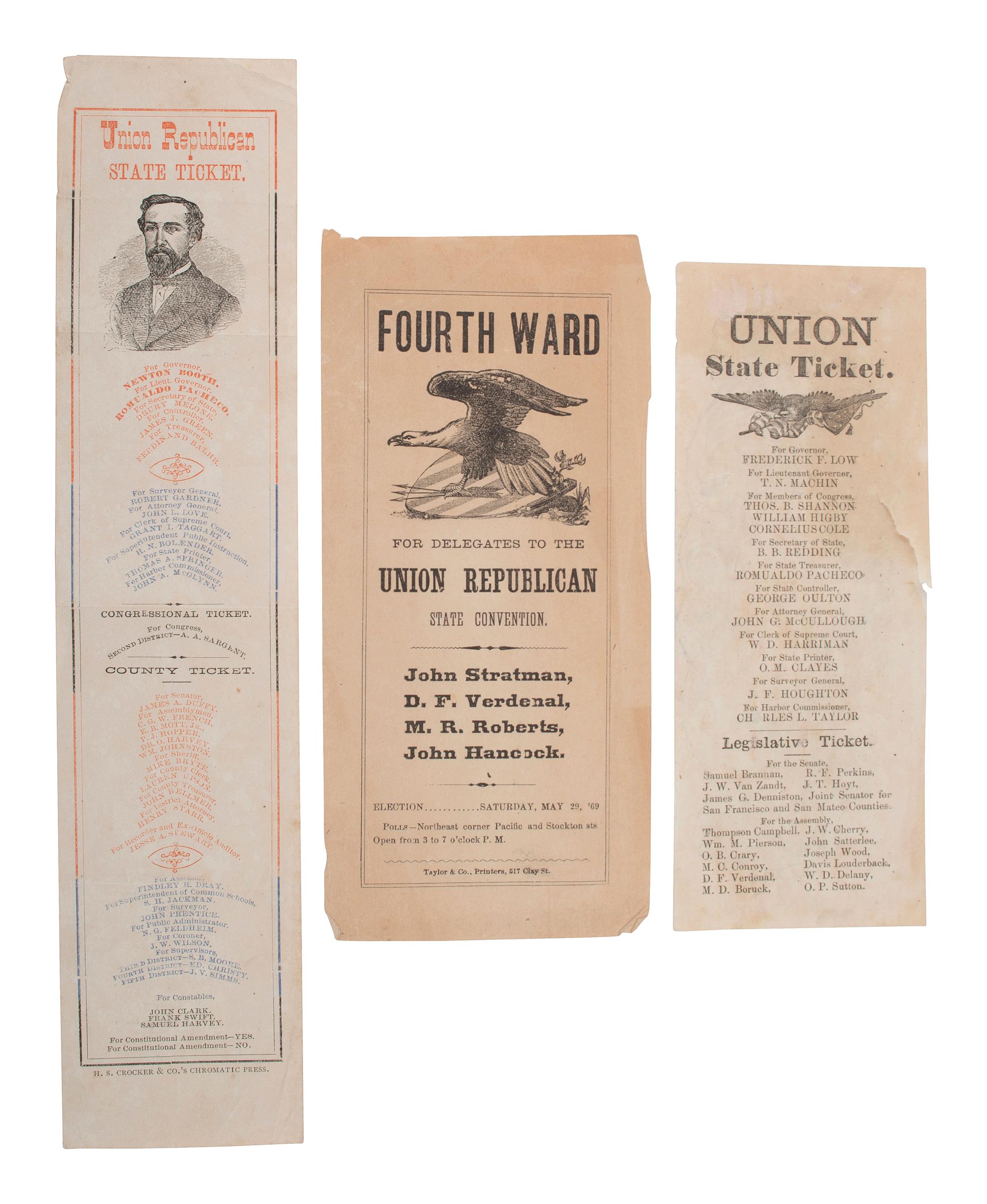 [CIVIL WAR]. Union State Ticket. [California], [1863]. [ With: ] Union Republican California ballots.