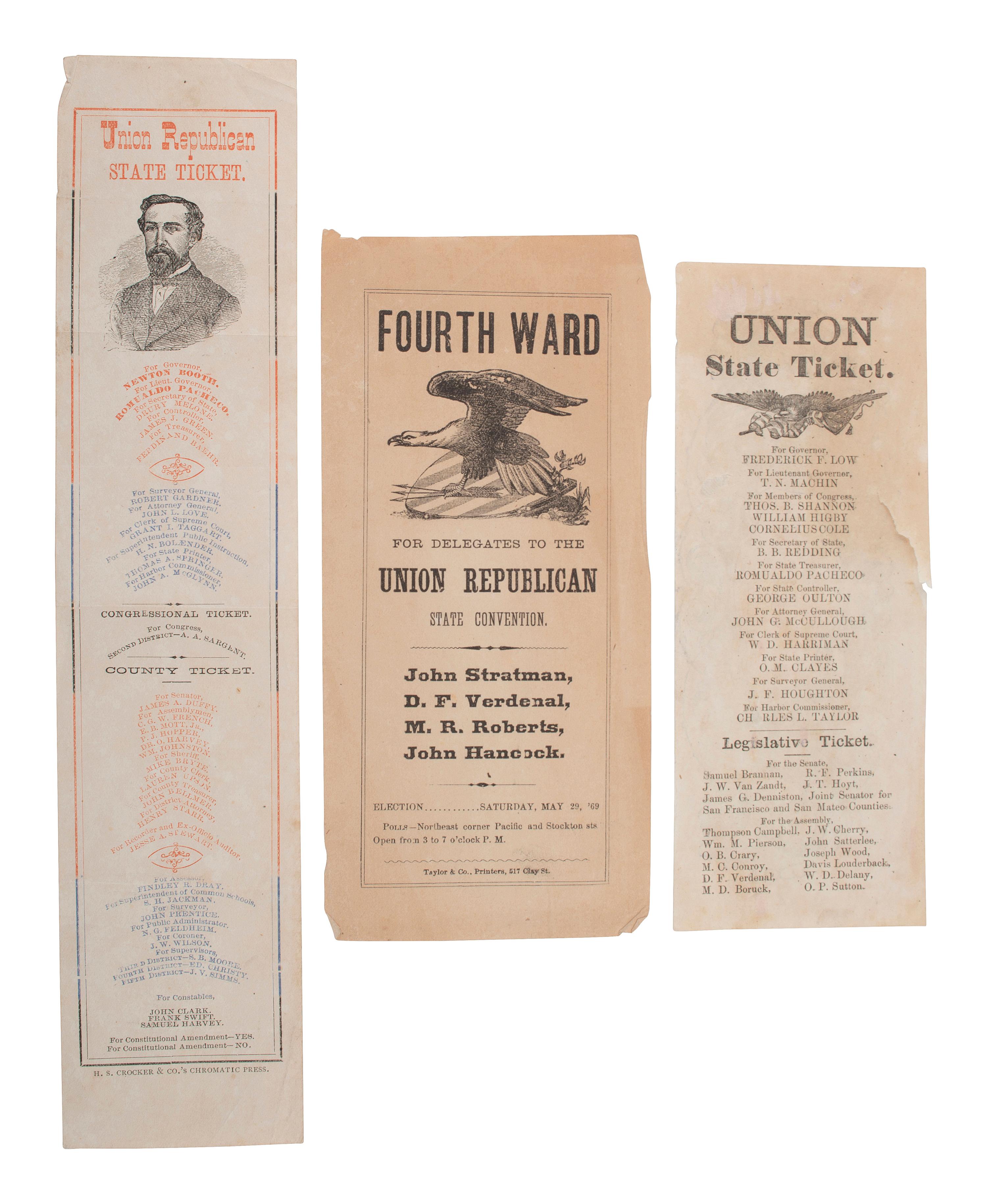 [CIVIL WAR]. Union State Ticket. [California], [1863]. [ With: ] Union Republican California ballots.