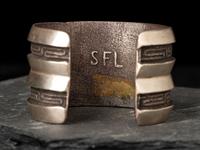 Turquoise and Coral Channel Inlaid Tufa Cast Silver Cuff Bracelet