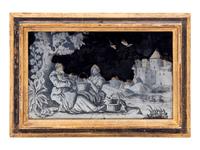Two Dutch Silvered Verre Églomisé Plaques