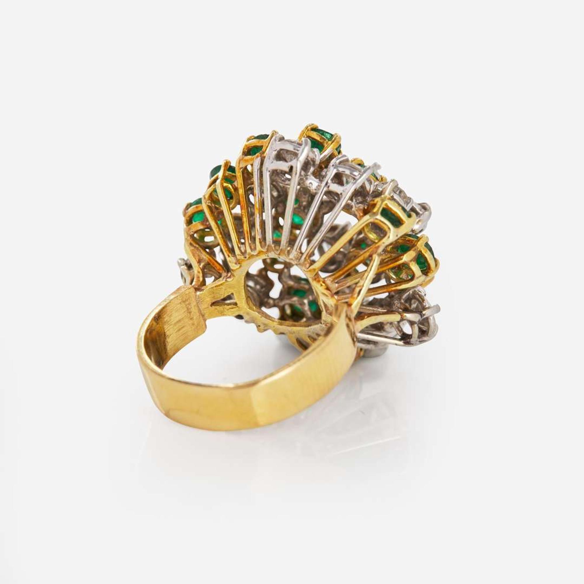 A 14K Yellow Gold, Emerald, and Diamond Ring