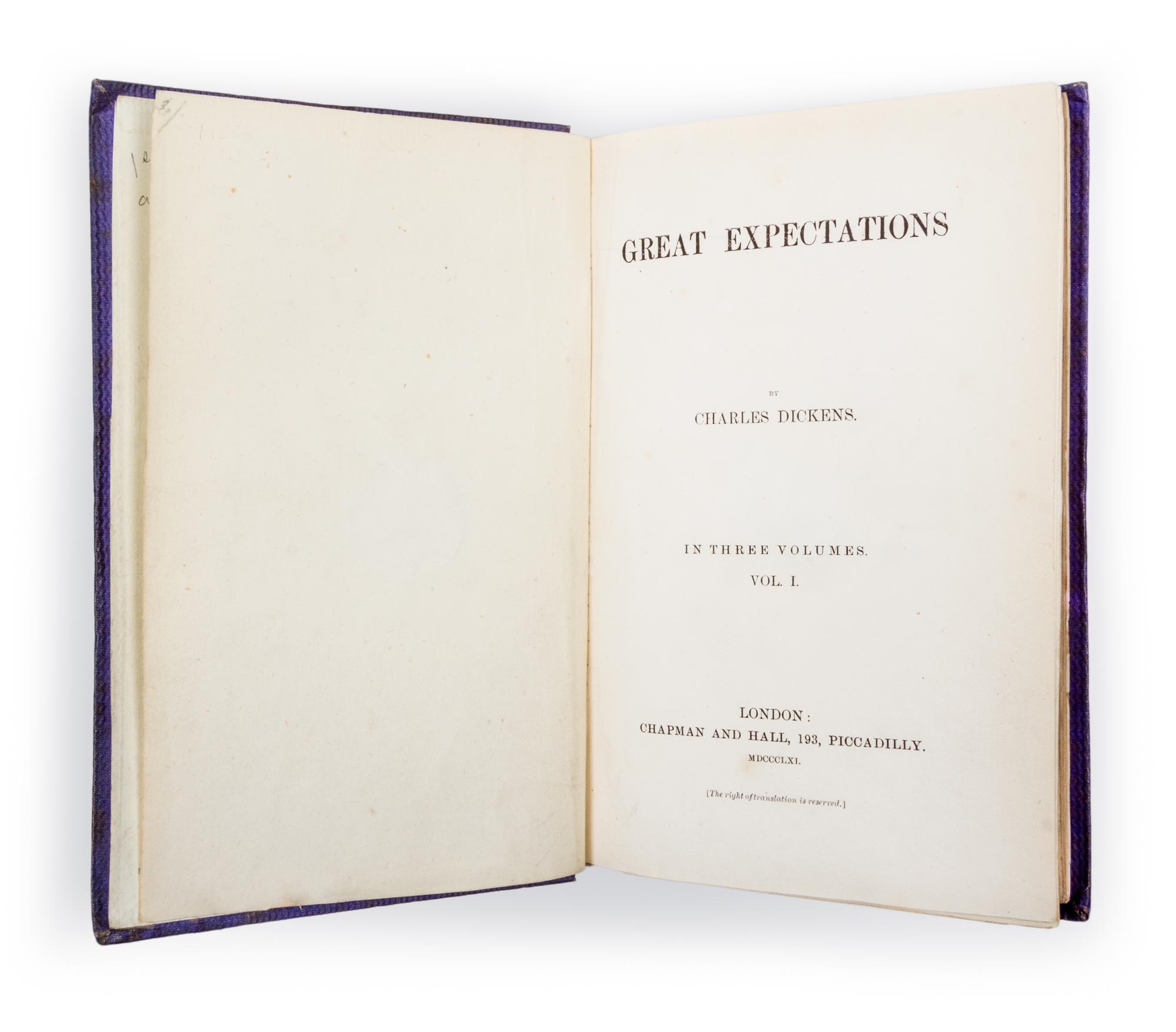 DICKENS, CHARLES. Great Expectations. London, 1861. First edition. 3 vols.