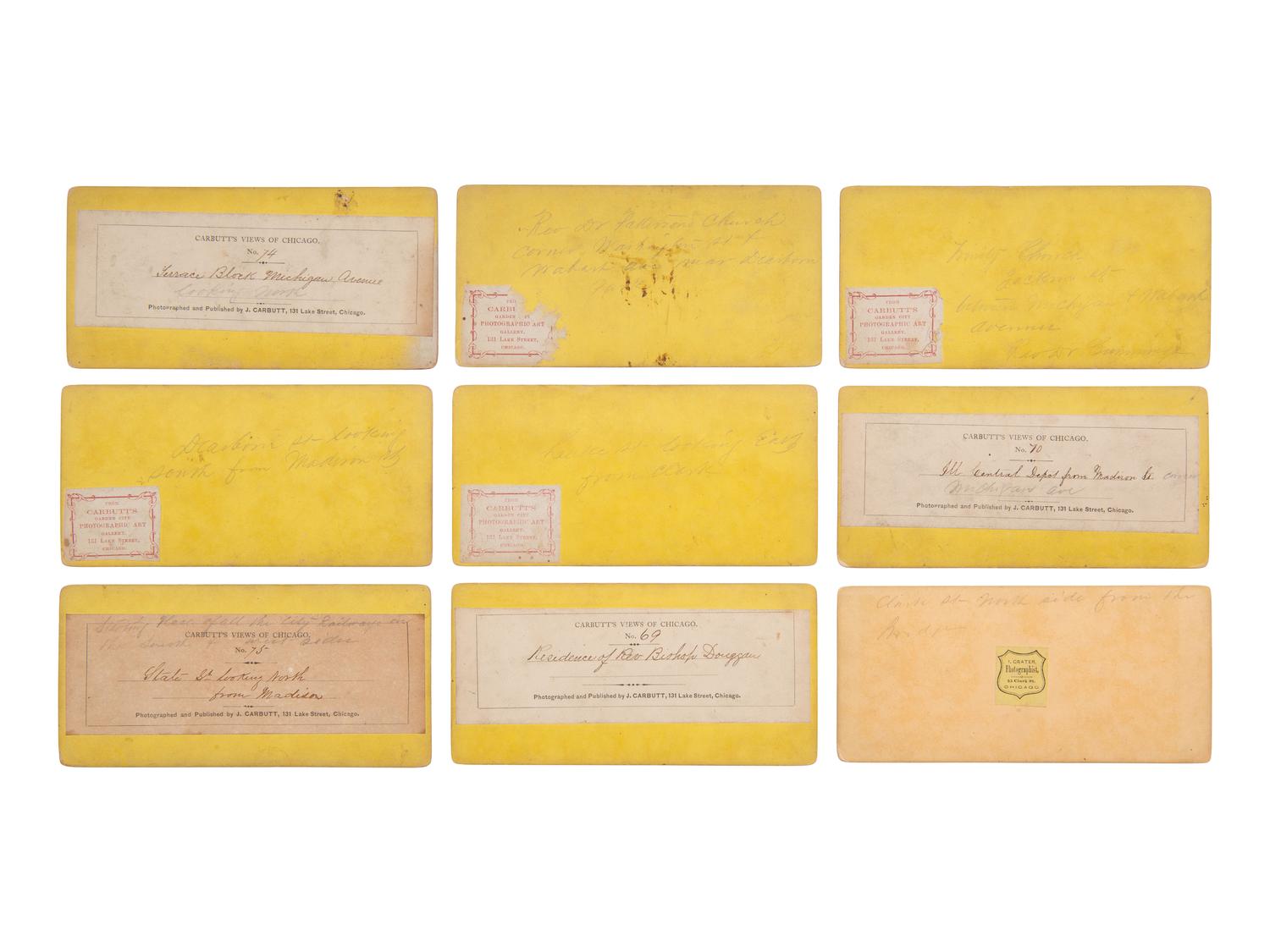 [EARLY PHOTOGRAPHY]. 33 mostly pre-fire stereoviews of Chicago, many by J. CARBUTT.