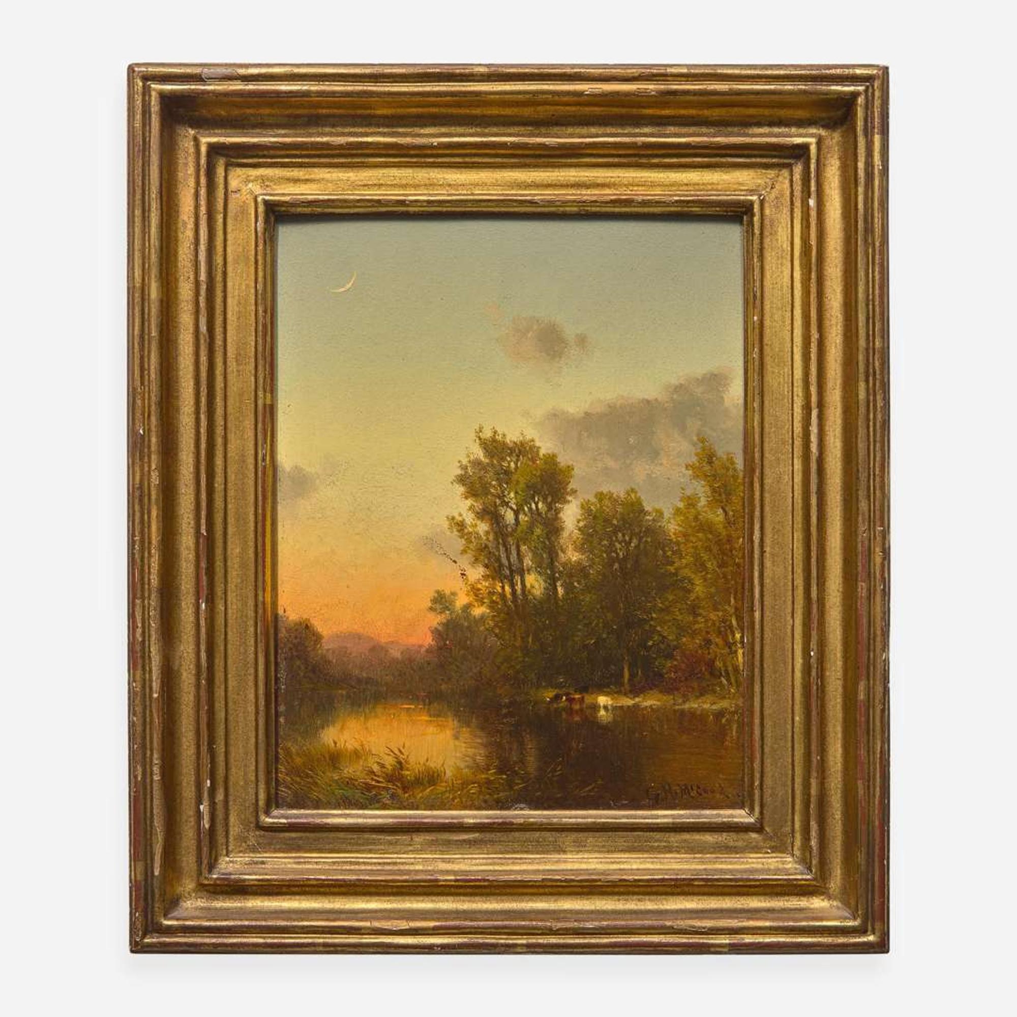 George Herbert McCord (American, 1848-1909) Landscape with Cows and Crescent Moon