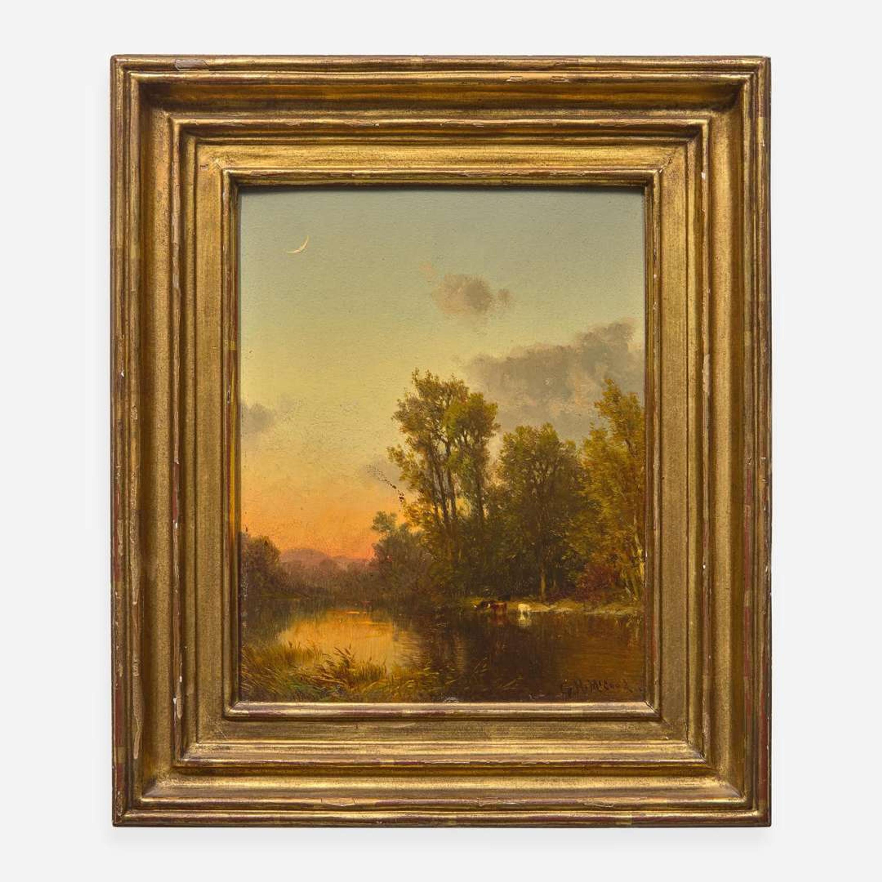 George Herbert McCord (American, 1848-1909) Landscape with Cows and Crescent Moon