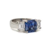 PLATINUM, SAPPHIRE, AND DIAMOND RING