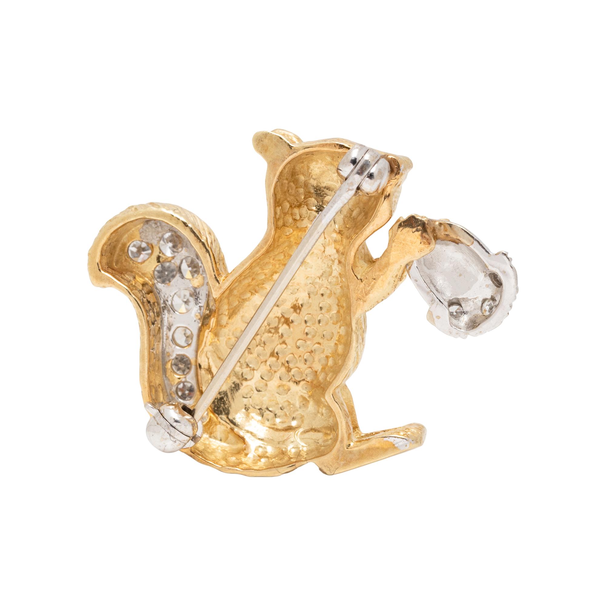 BICOLOR GOLD, DIAMOND, AND EMERALD SQUIRREL BROOCH