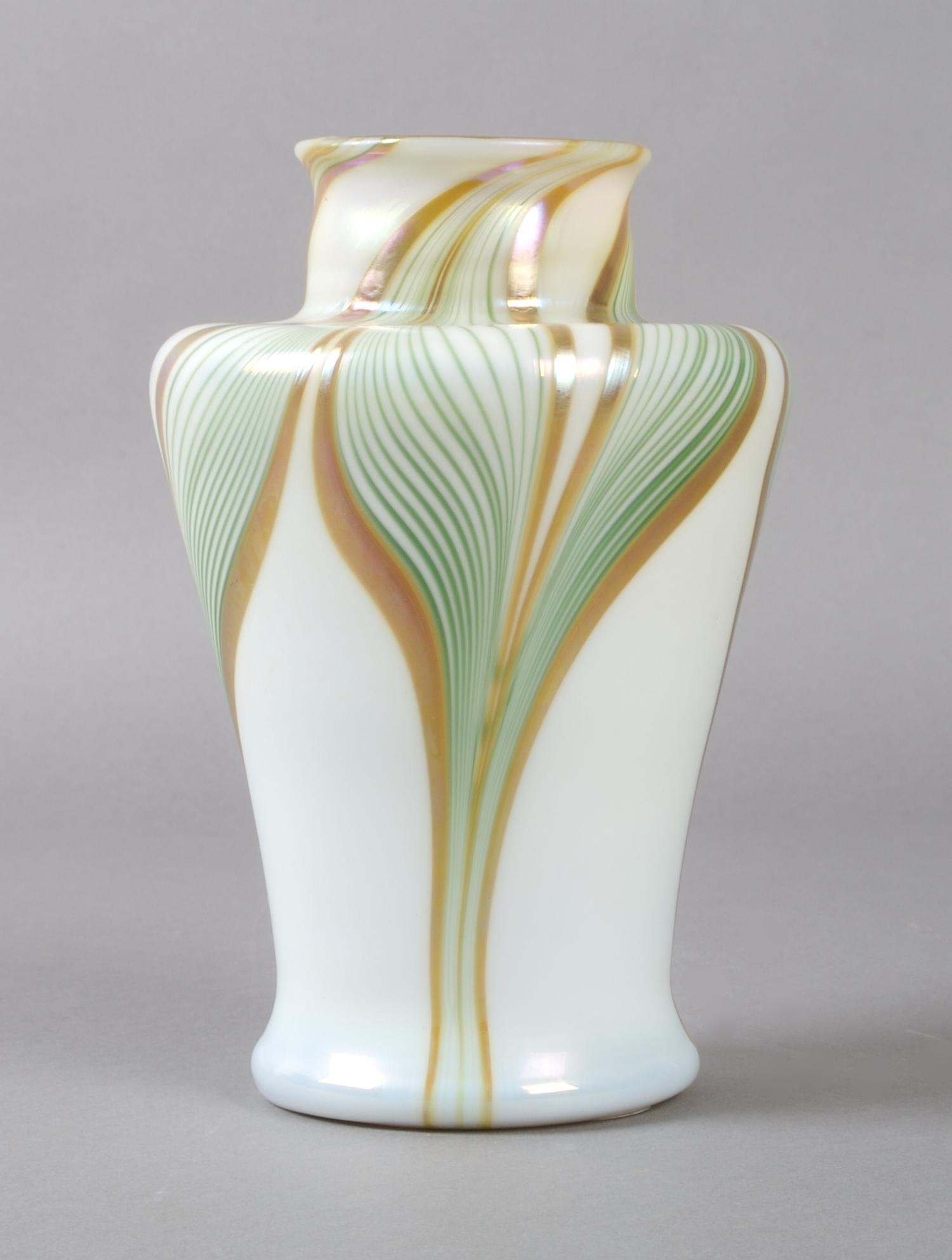 A Contemporary American Iridescent Glass Vase, Height 6 3/4 inches.
