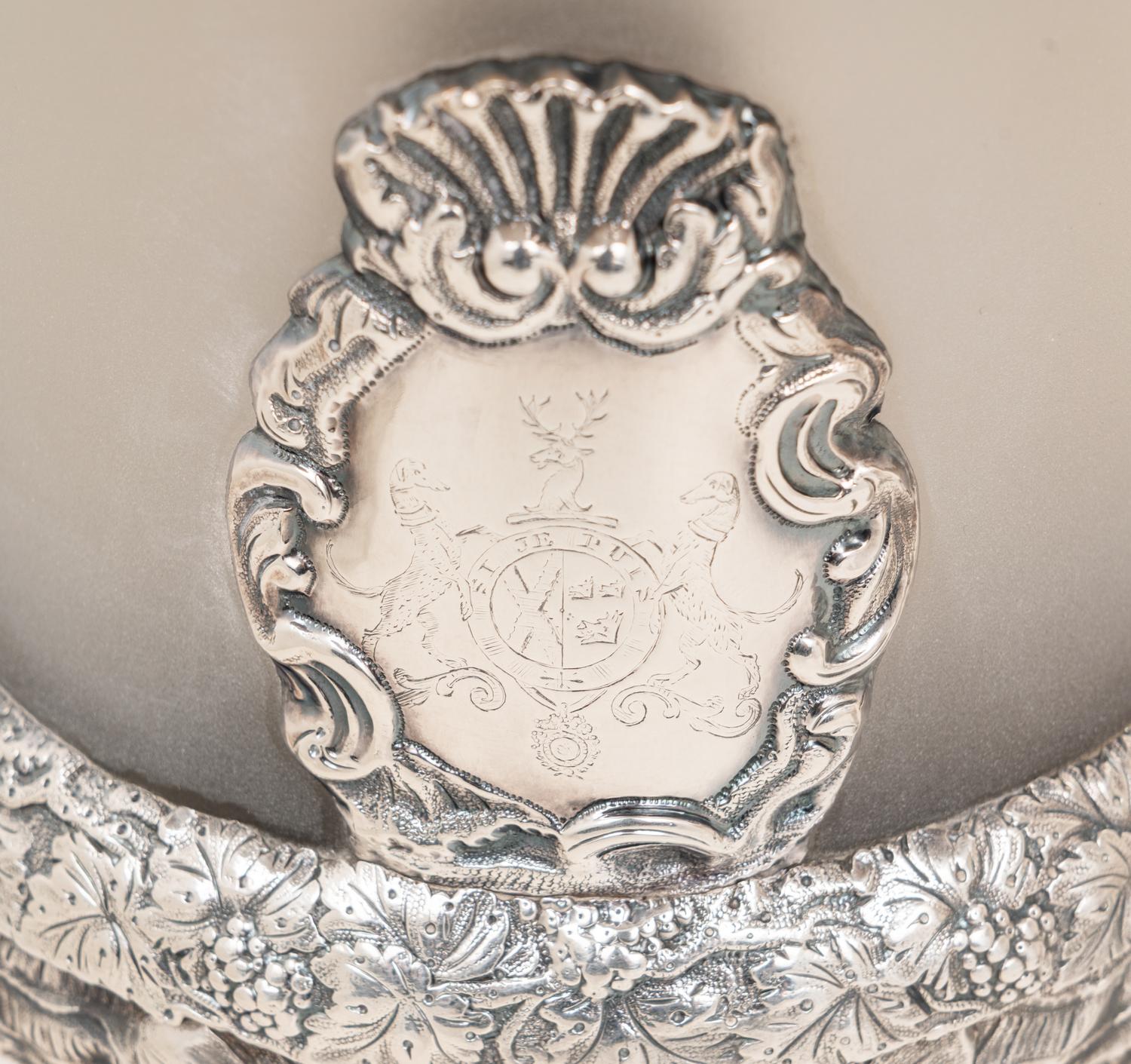 A Pair of English Frosted Glass and Silver-Plate Wine Coolers