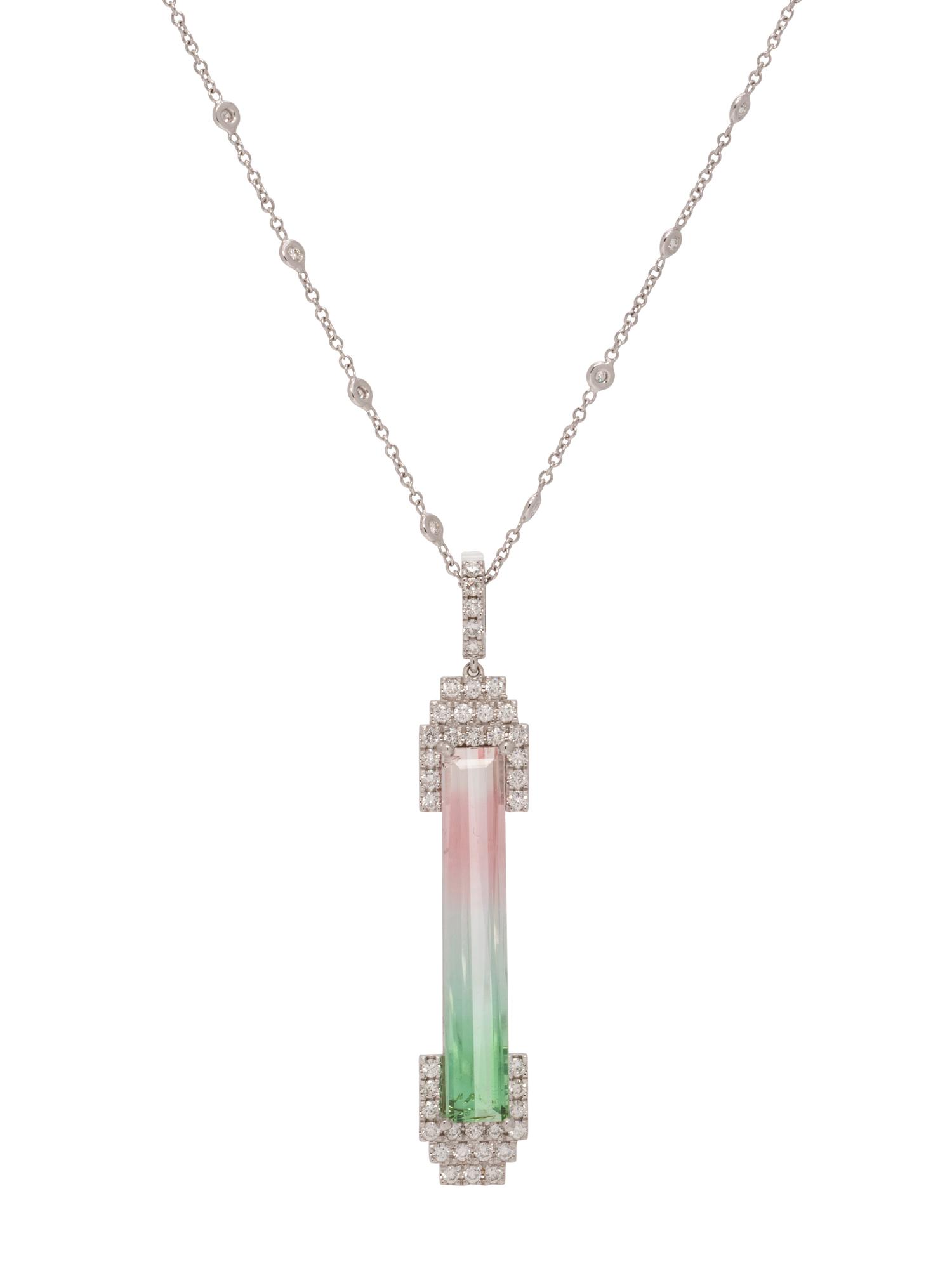 TRICOLOR TOURMALINE AND DIAMOND PENDANT/NECKLACE