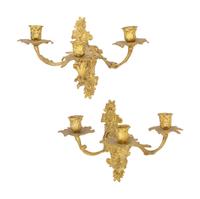 A Pair of Louis XV Style Gilt Bronze Three-Light Sconces