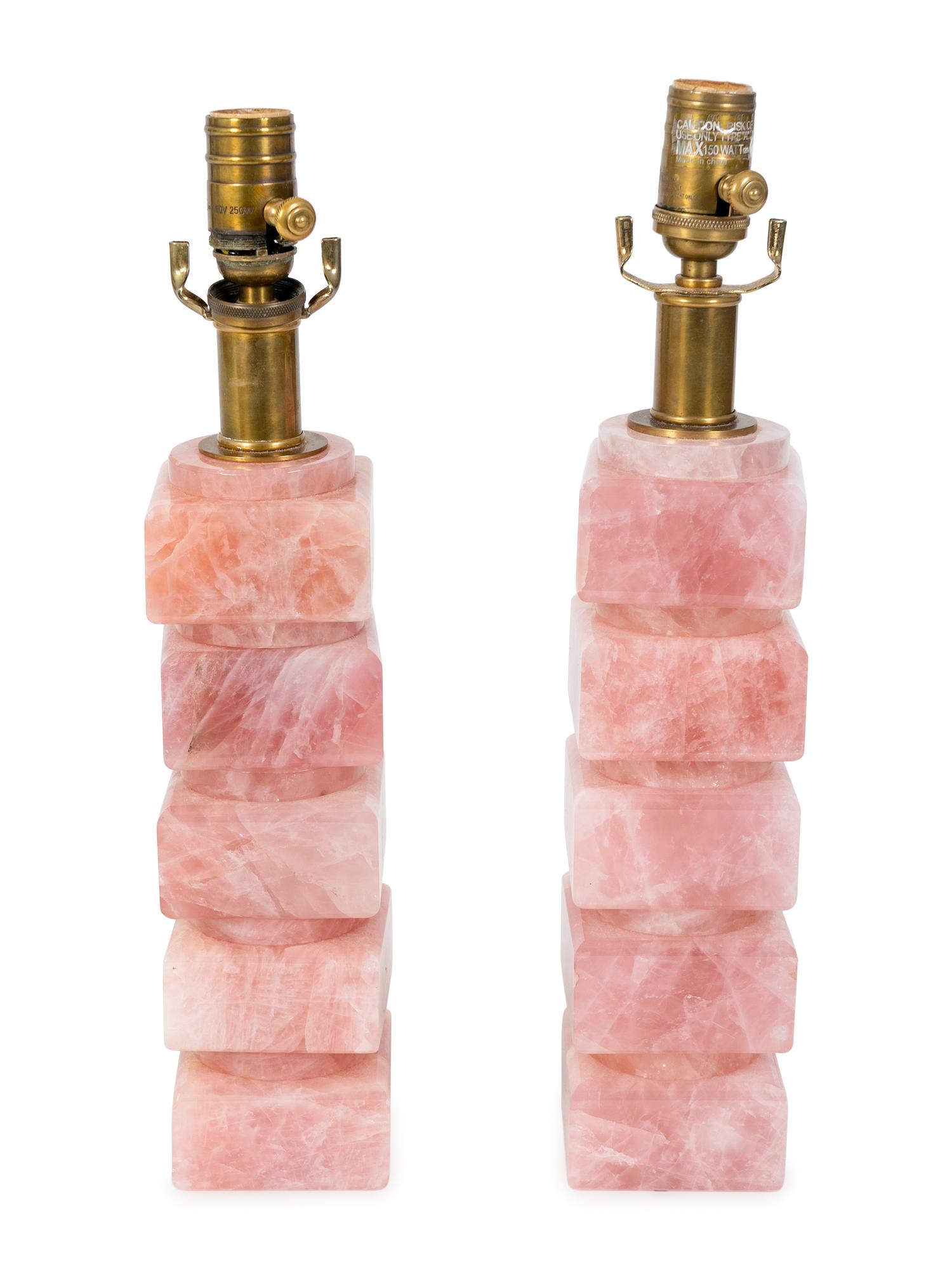 A Pair of Rose Quartz Base Table Lamps — 21ST CENTURY