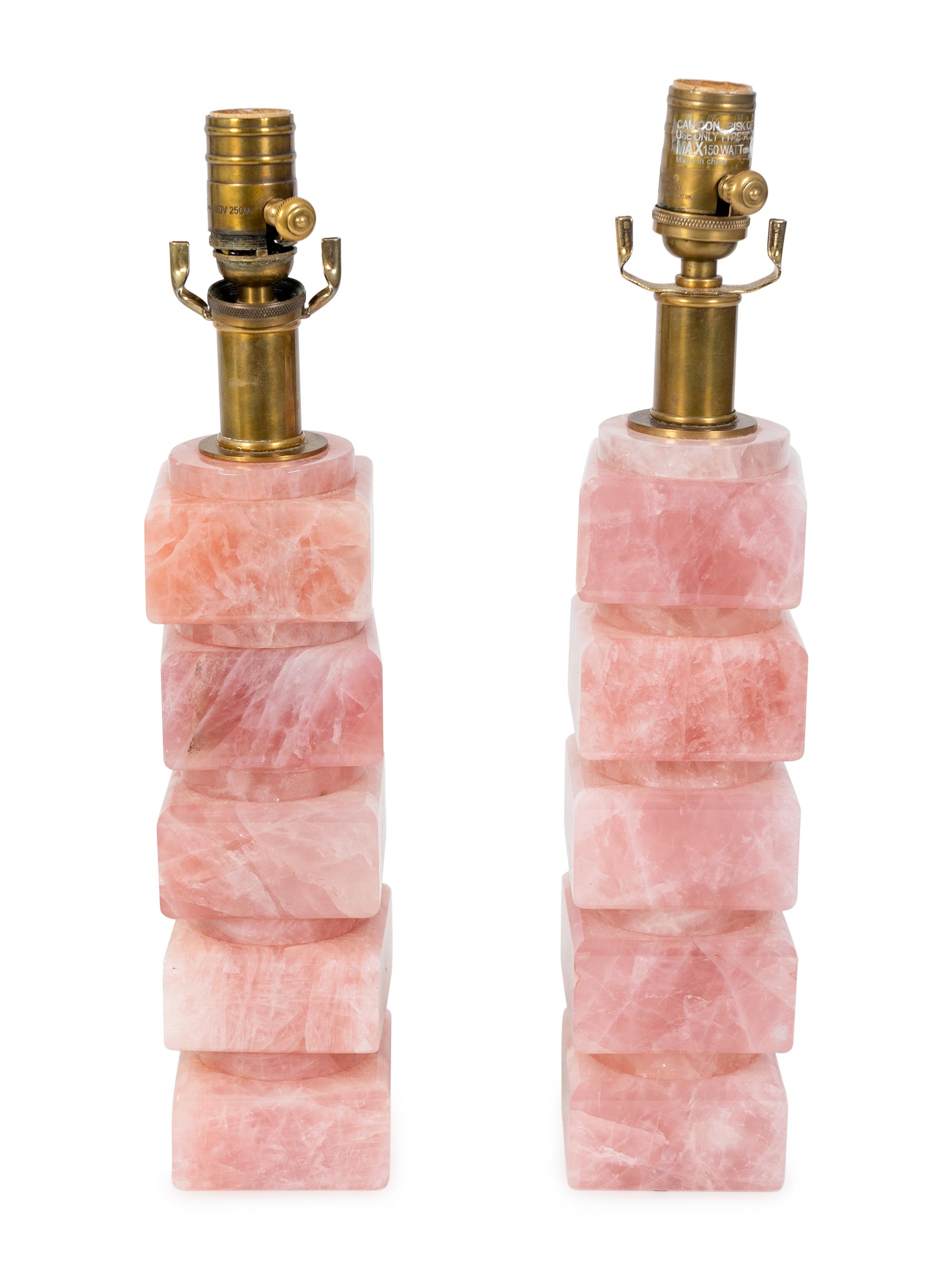 A Pair of Rose Quartz Base Table Lamps — 21ST CENTURY