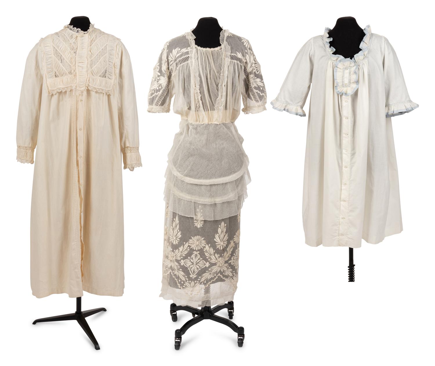 Six Edwardian Cotton Dresses: Three Day Dresses, Three Bed Jackets and Night Gowns, 1910s