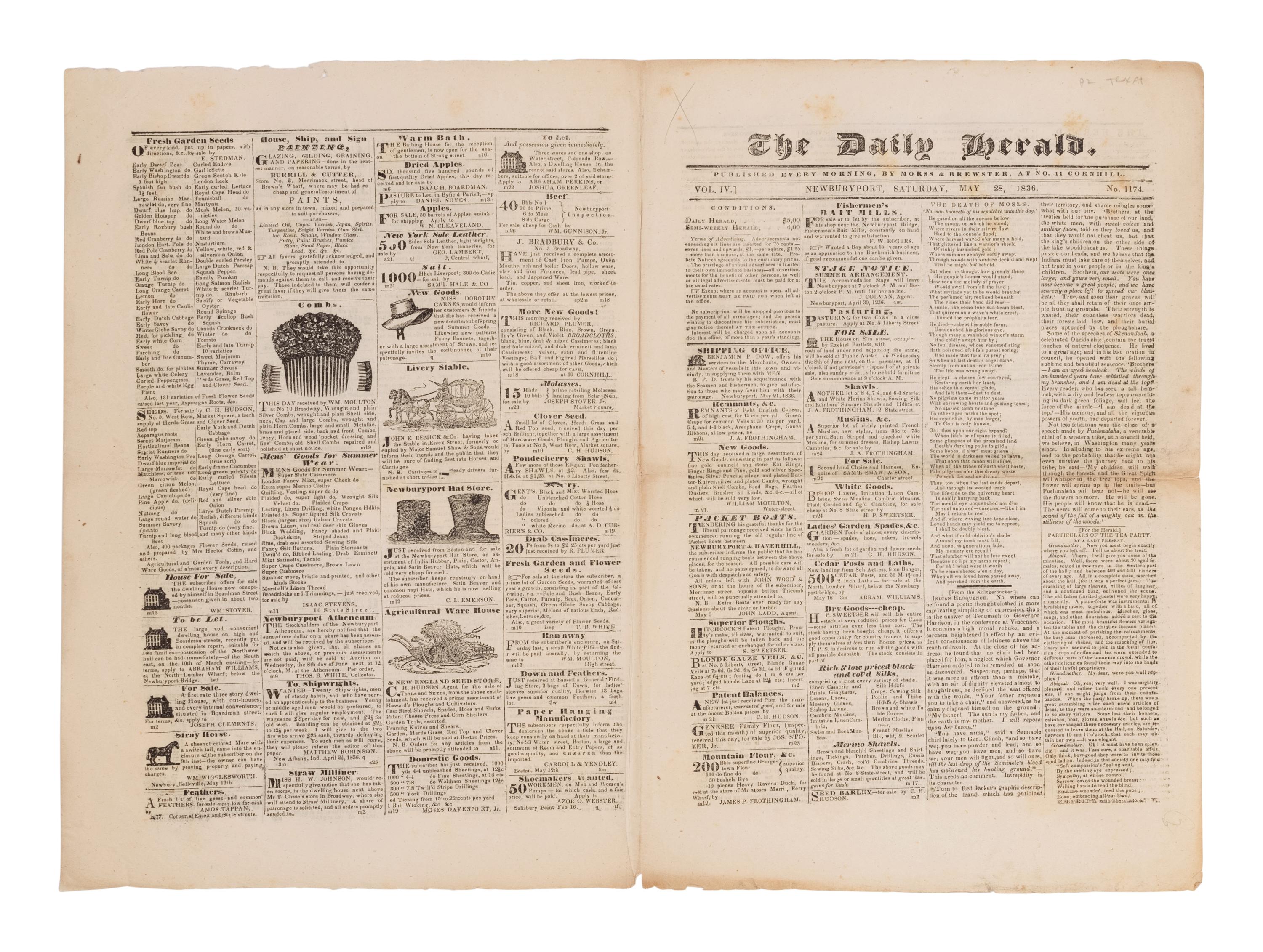 [NEWSPAPERS - TEXAS NEWS]. Collection of about 175 issues of various American newspapers featuring articles on Texas, printed between 1803 and 1860.