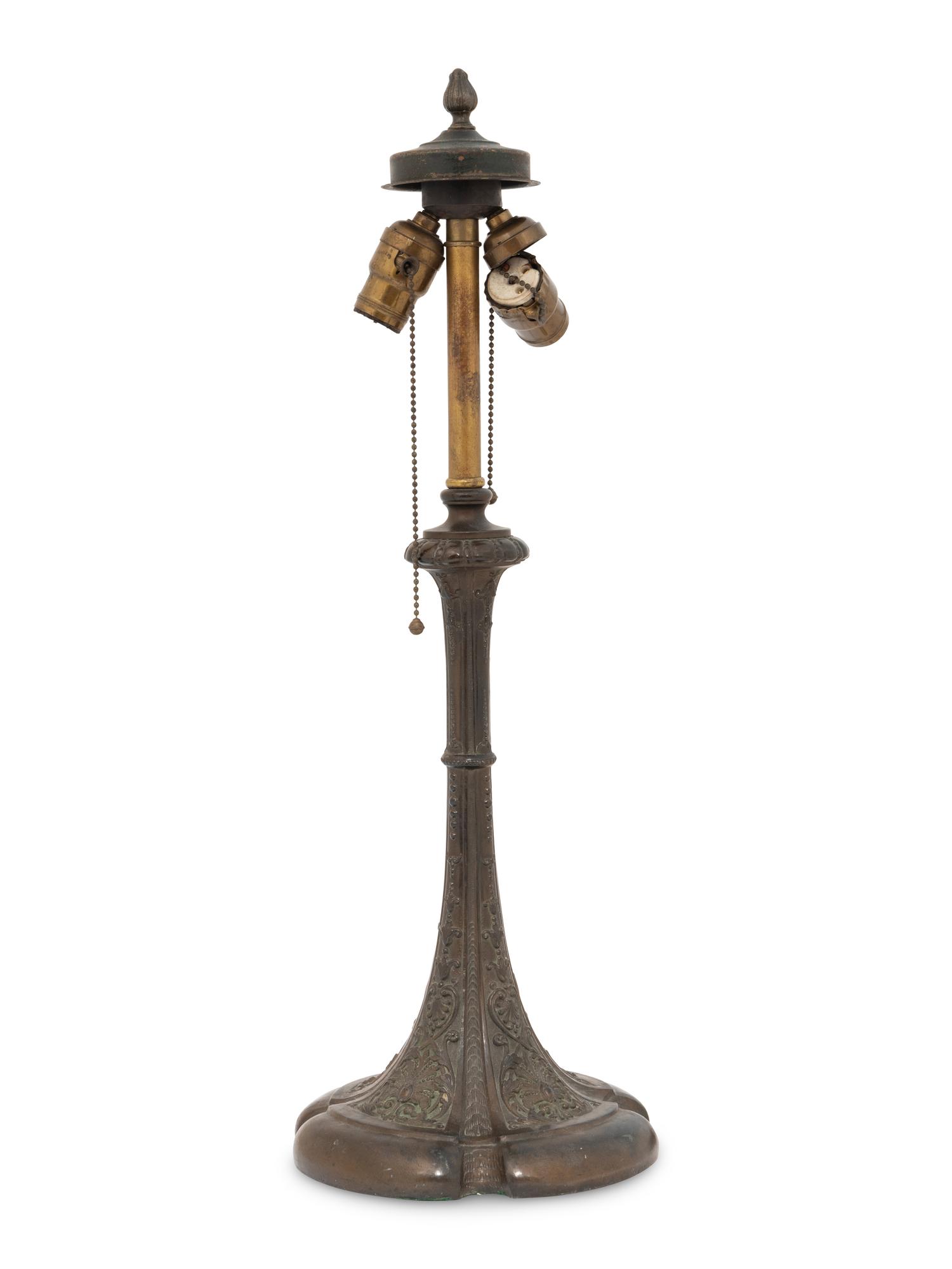 Reverse Painted Landscape Lamp Shade with Associated Base