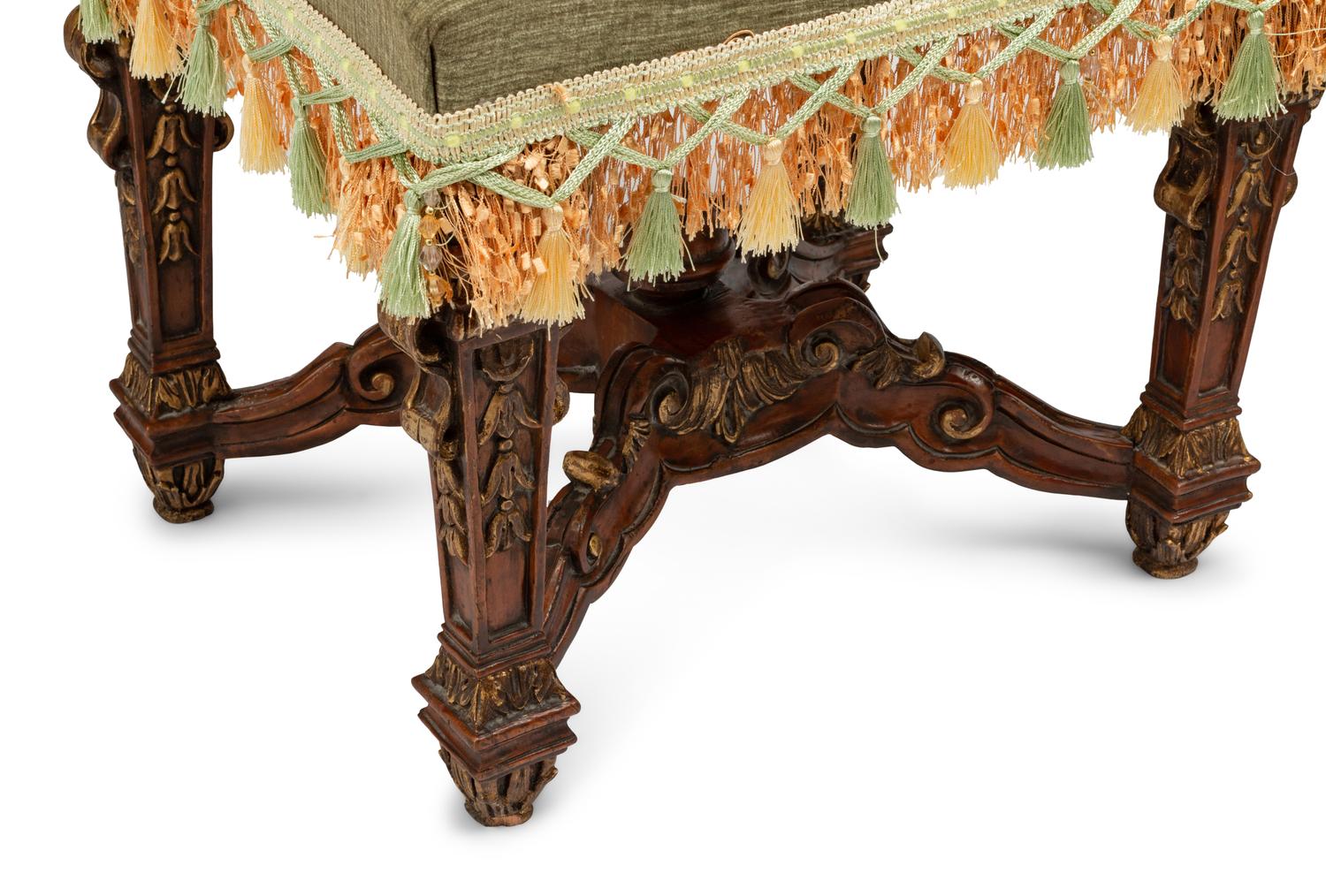 A Pair of Louis XIV Style Carved and Parcel Gilt Tabourets