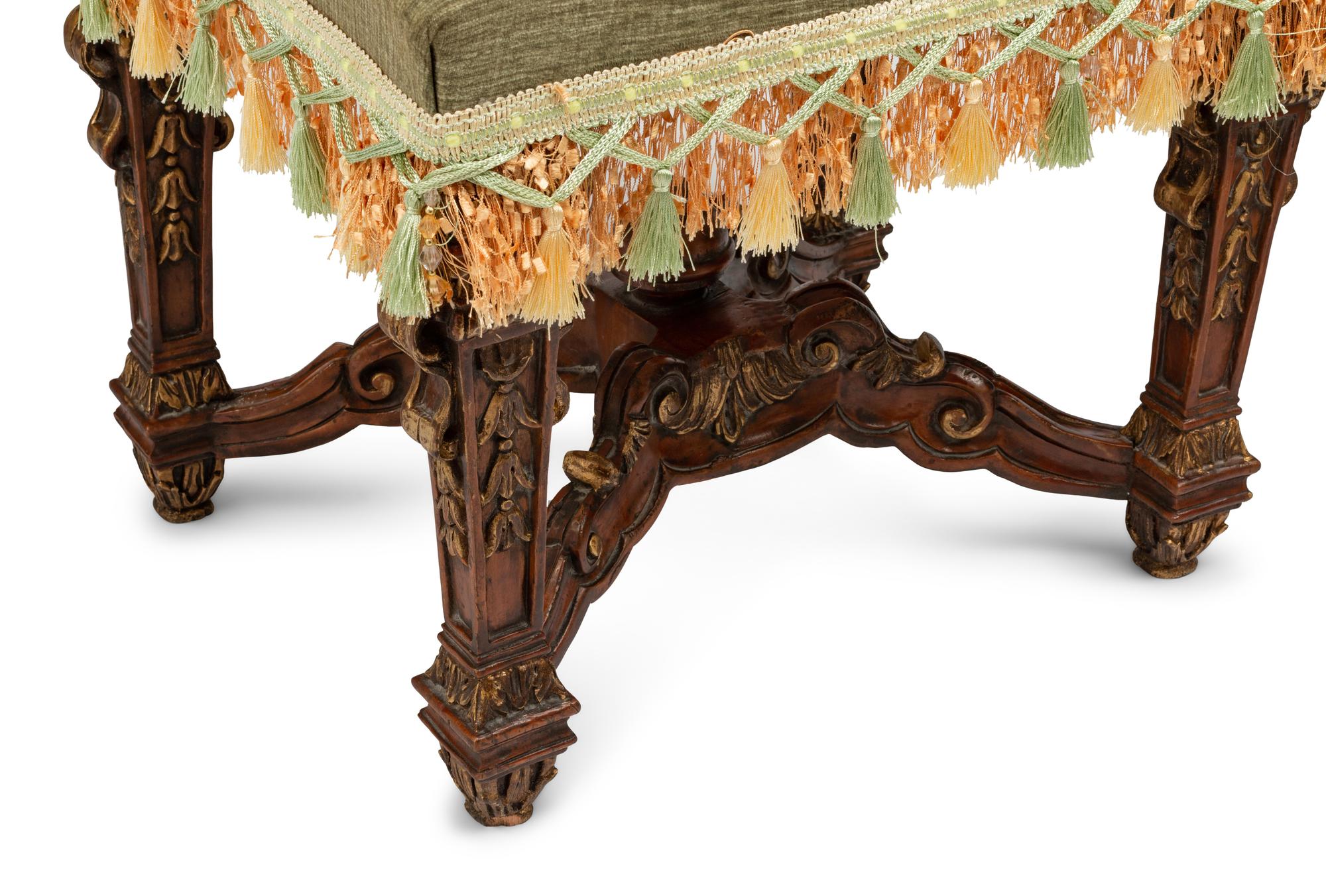 A Pair of Louis XIV Style Carved and Parcel Gilt Tabourets