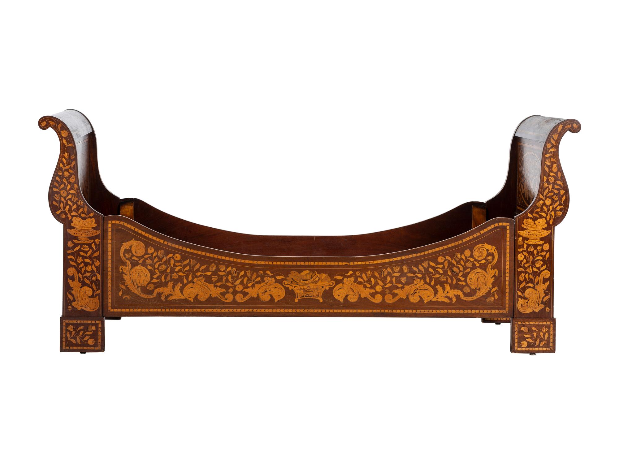 A Dutch Mahogany and Marquetry Sleigh Bed