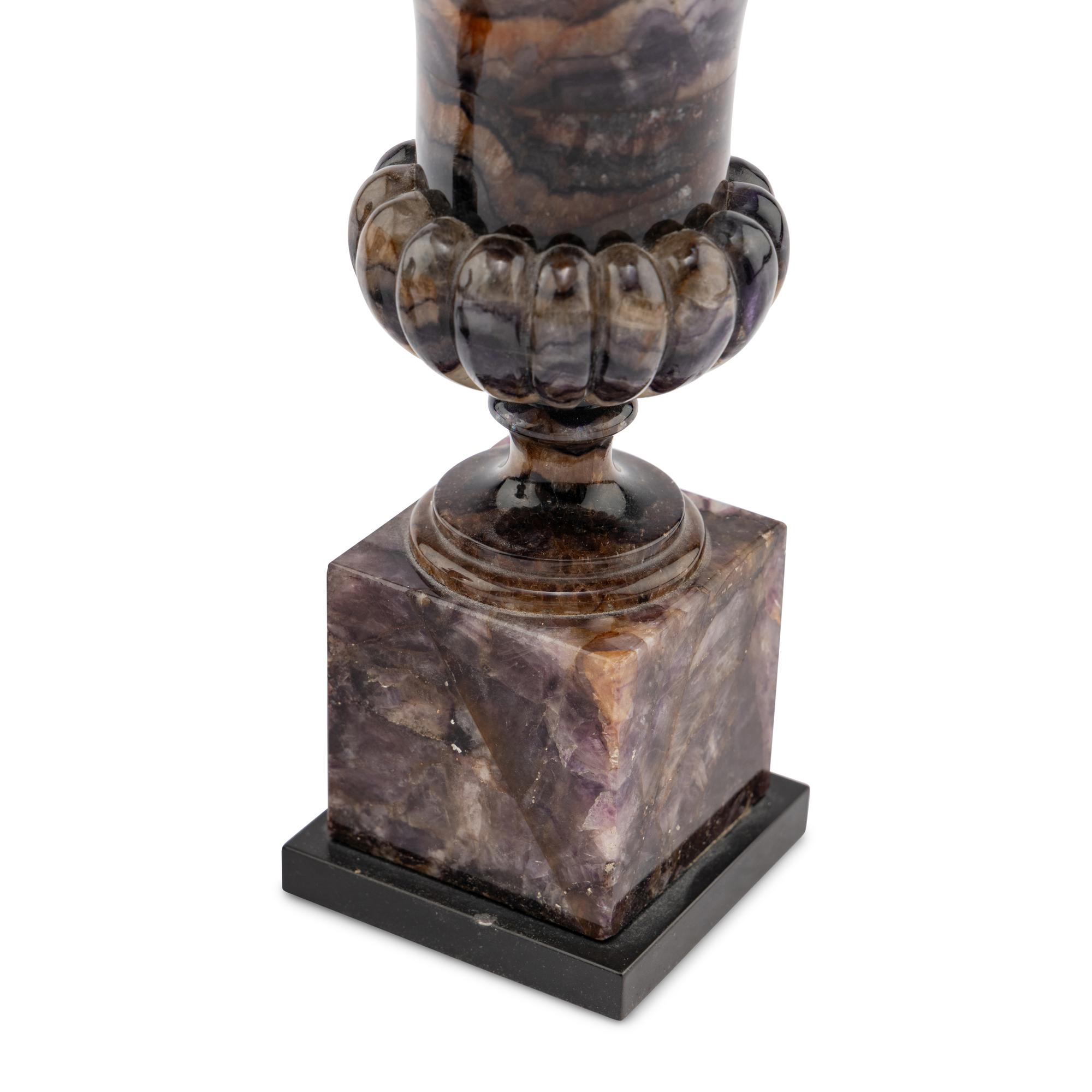 A Pair of English "Blue John" Urns