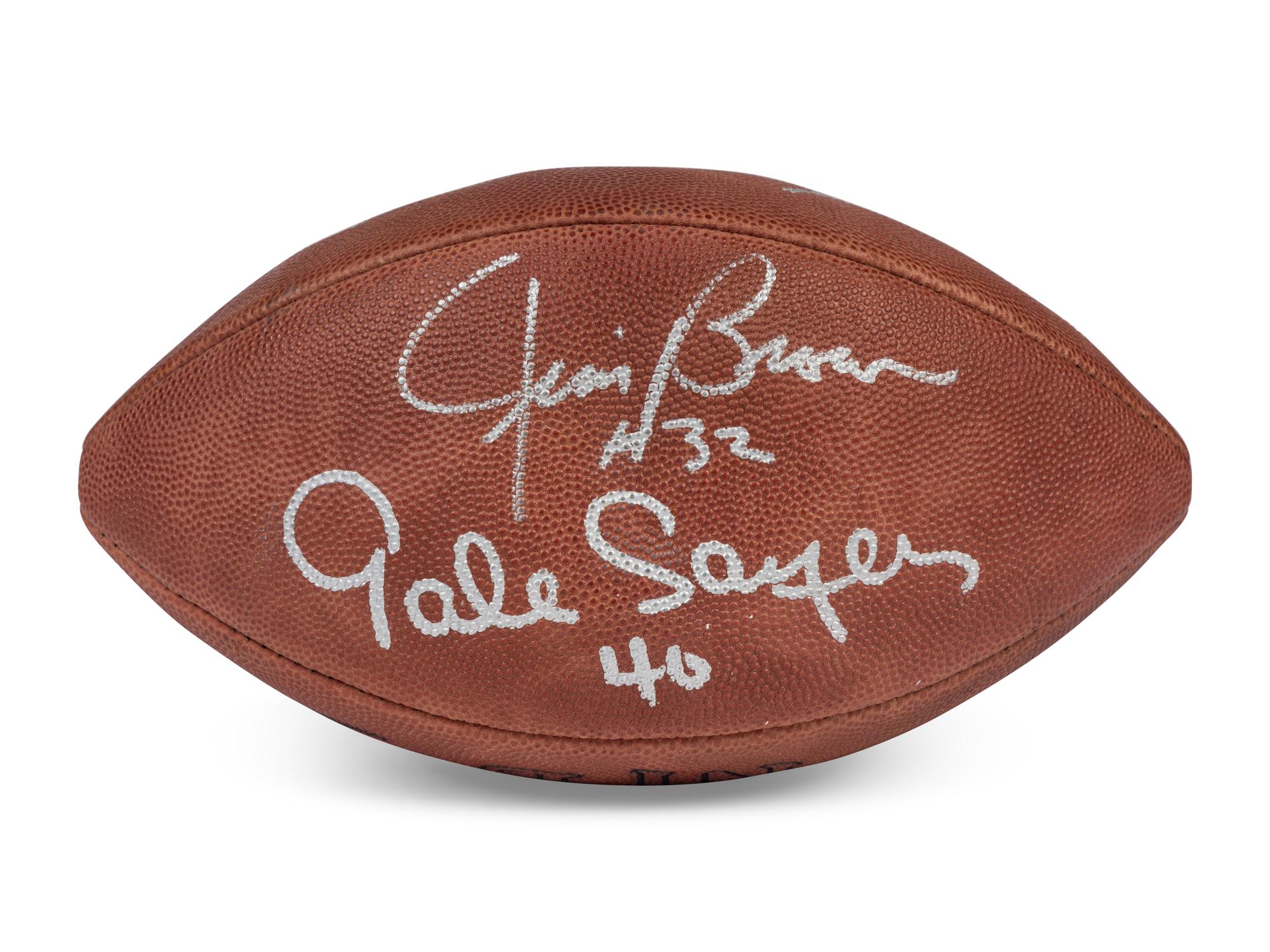 A Football Hall of Fame Legendary Running Backs Signed Autograph Football Featuring Walter Payton, Jim Brown and Gale Sayers (Beckett Authentication Services Letter)