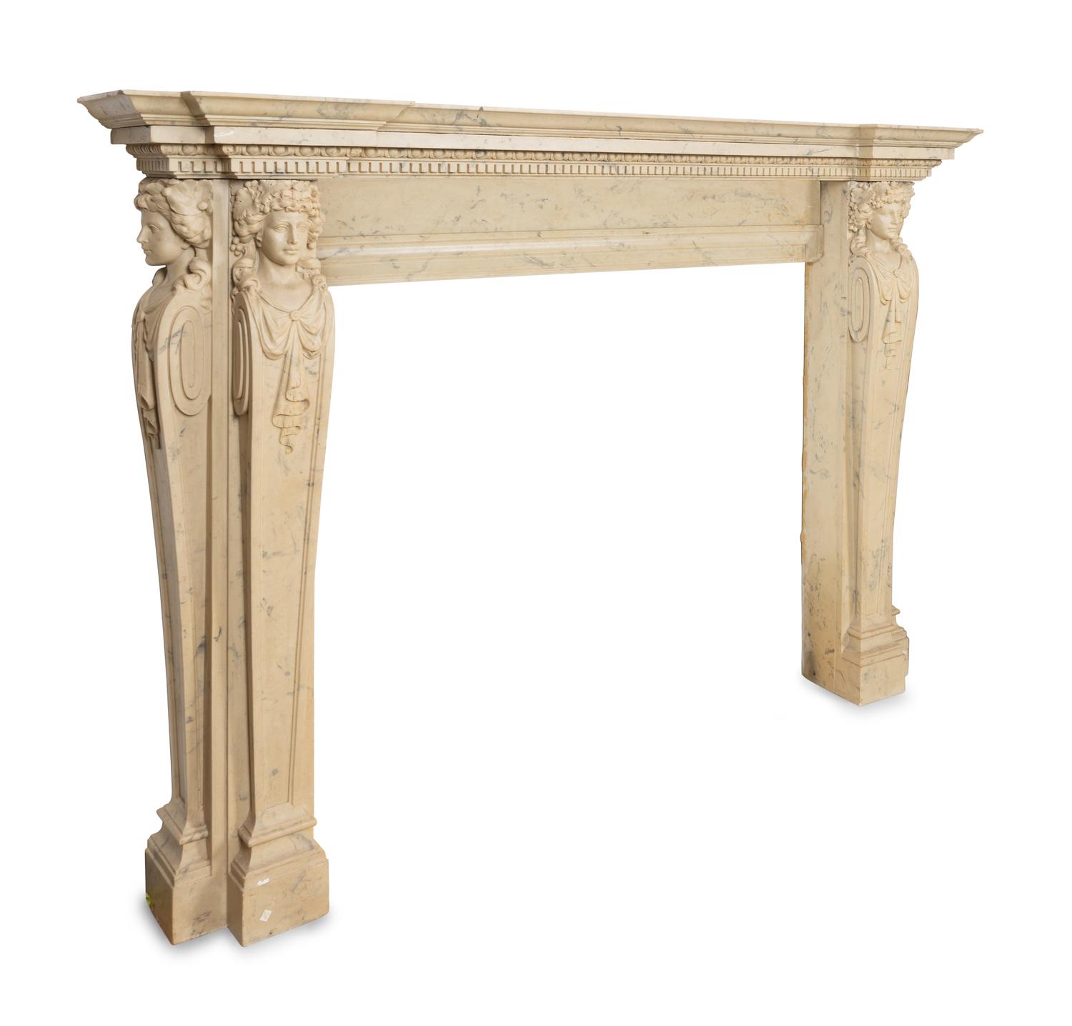An Italian Renaissance Style Simulated Marble Fireplace Surround