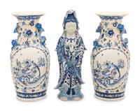 Three Chinese Export Blue and White Porcelain Articles