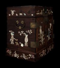 A Chinese Mother-of-Pearl Inlaid Huanghuali Seal Chest