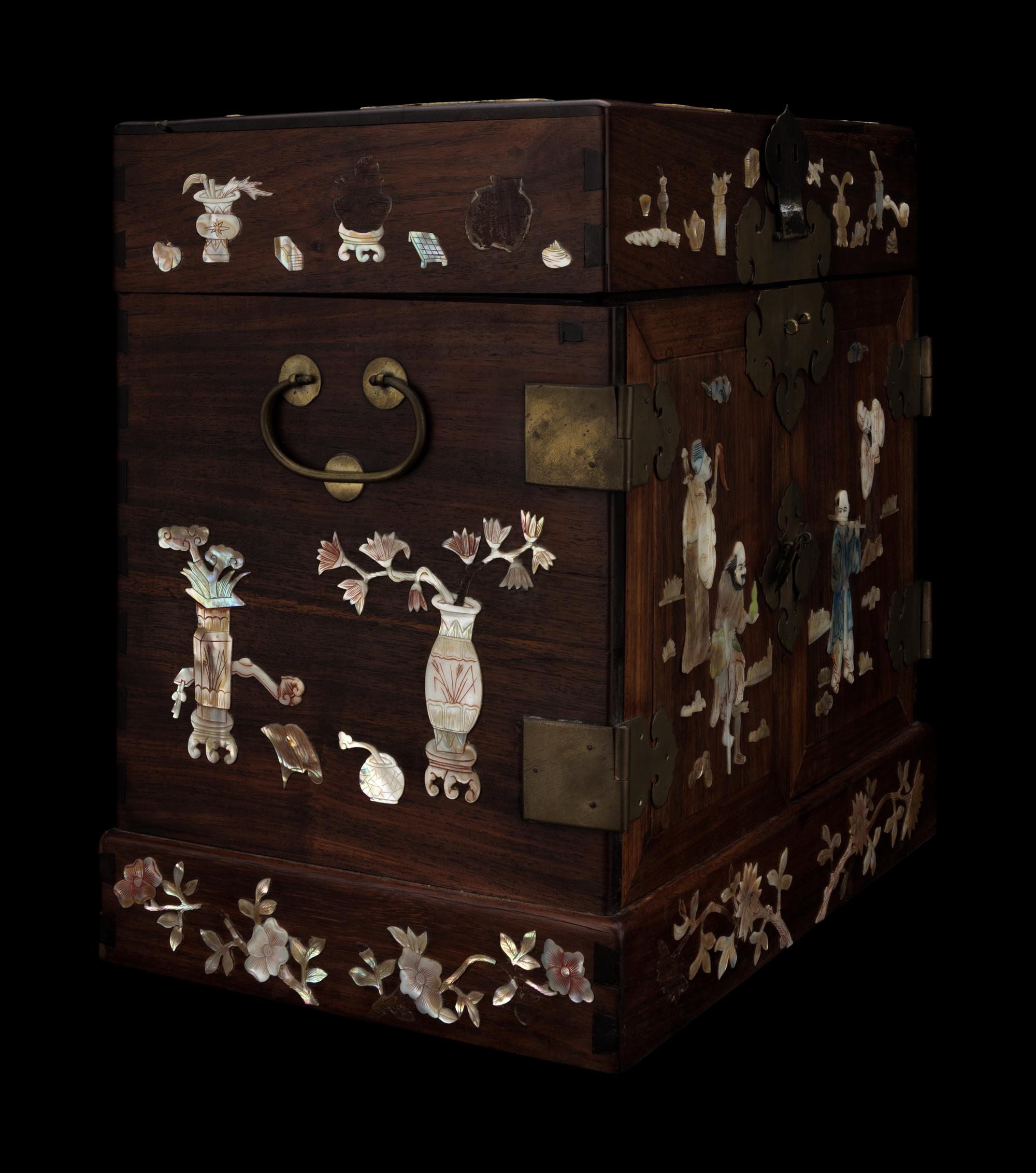 A Chinese Mother-of-Pearl Inlaid Huanghuali Seal Chest