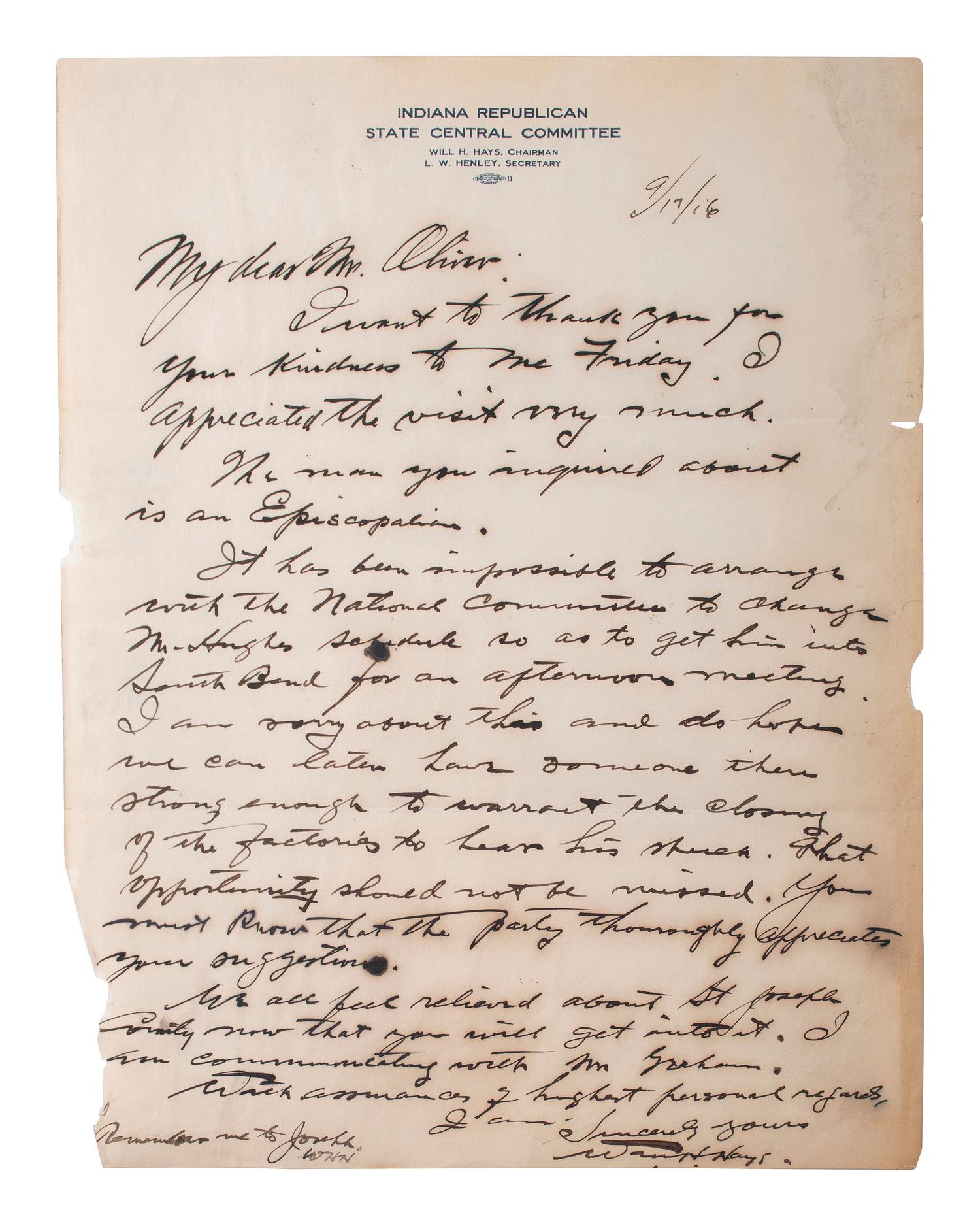 [INDIANA]. Posters, cigar boxes, and ephemera related to Indiana politicians incl. Thomas MARSHALL.