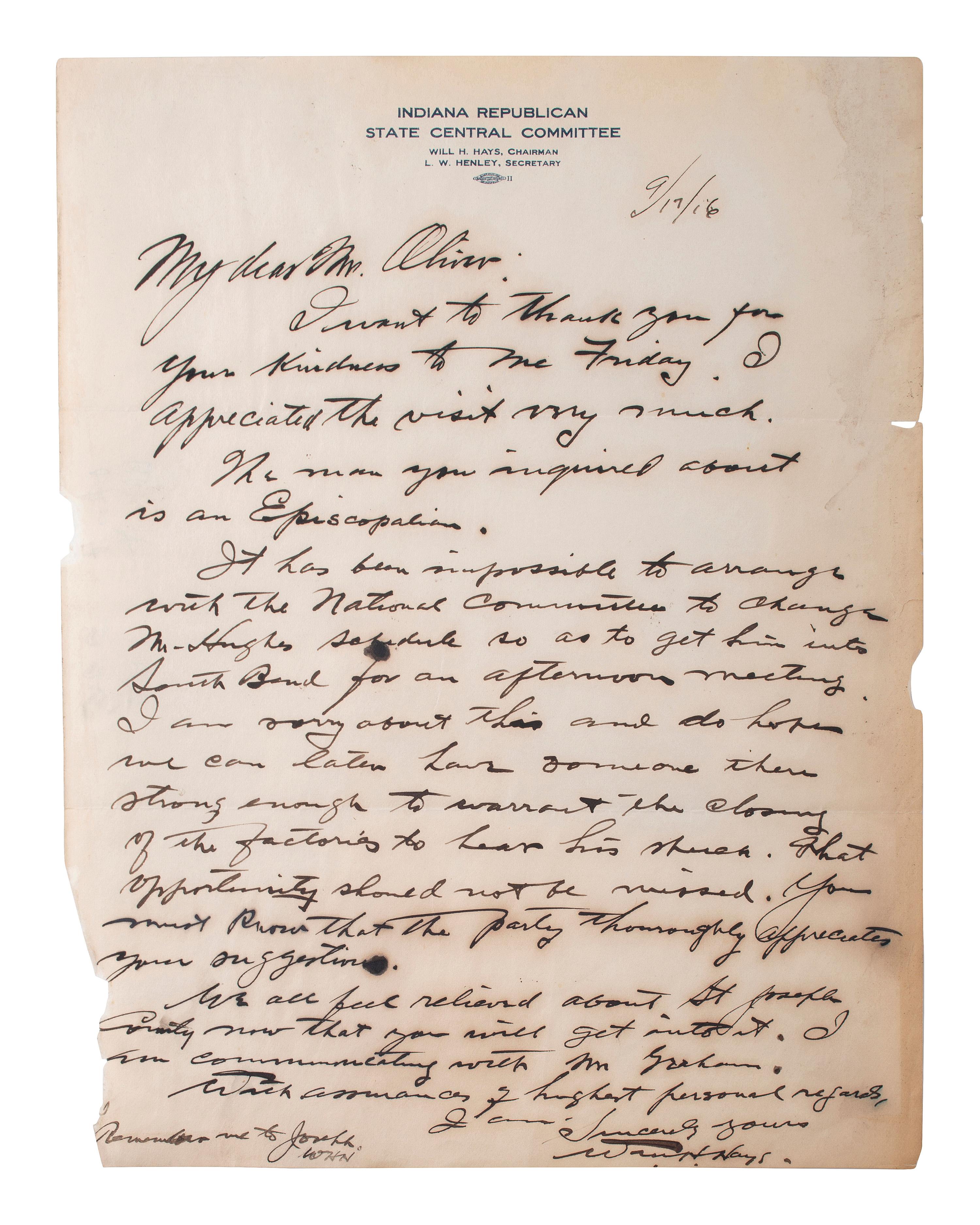 [INDIANA]. Posters, cigar boxes, and ephemera related to Indiana politicians incl. Thomas MARSHALL.