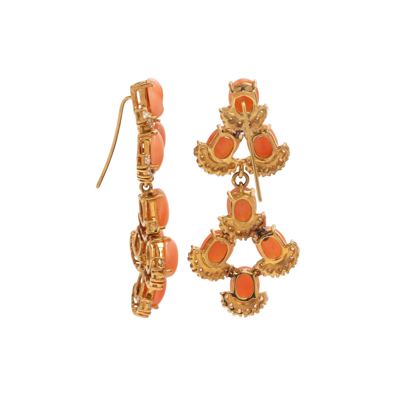 CORAL AND DIAMOND PENDANT EARRINGS
